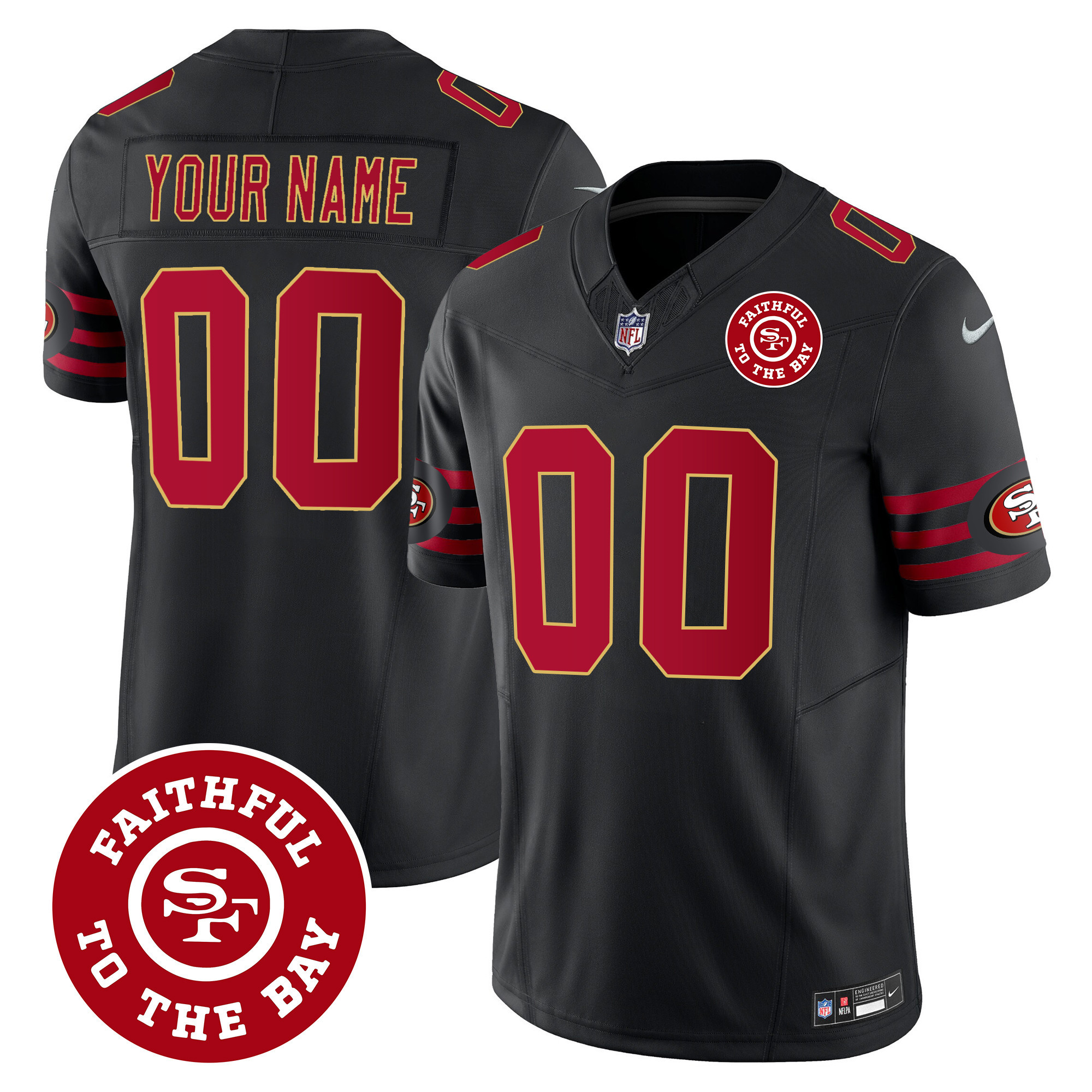 Men's San Francisco 49ers Throwback Faithful To The Bay Patch Vapor Limited Custom Black Jersey - All Stitched