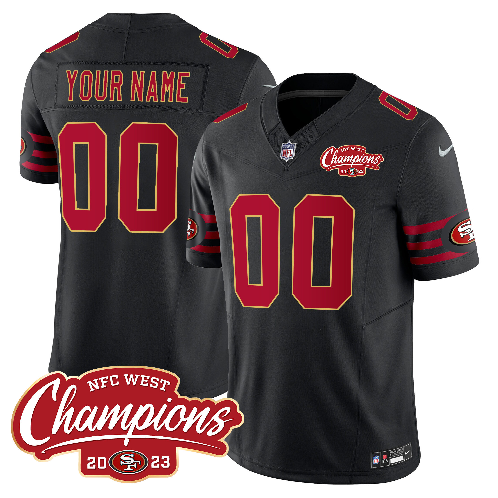 Men's San Francisco 49ers Throwback NFC West Champions Patch Vapor Custom Black Jersey - All Stitched