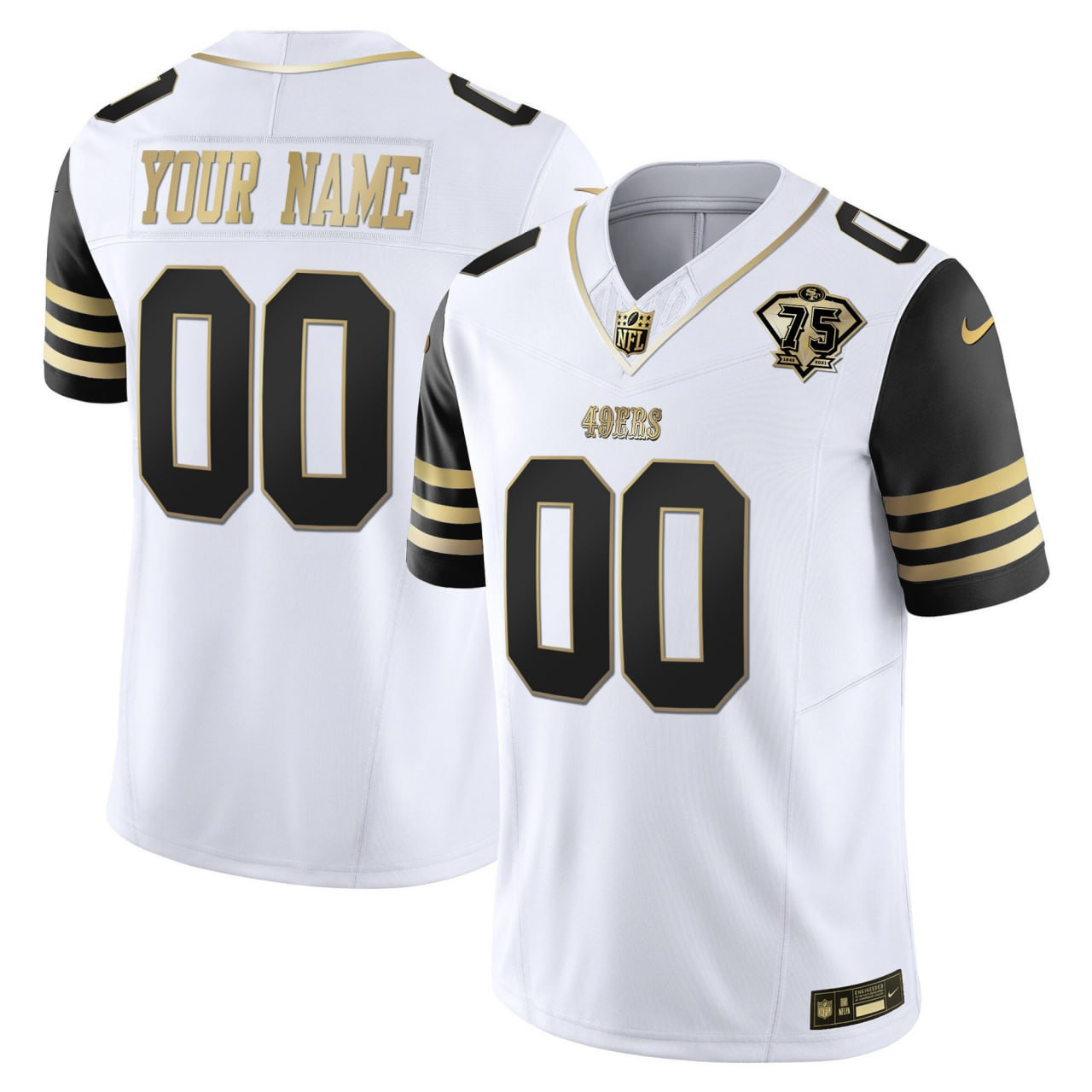 Men's San Francisco 49ers White Black Sleeves Custom White Jersey - All Stitched