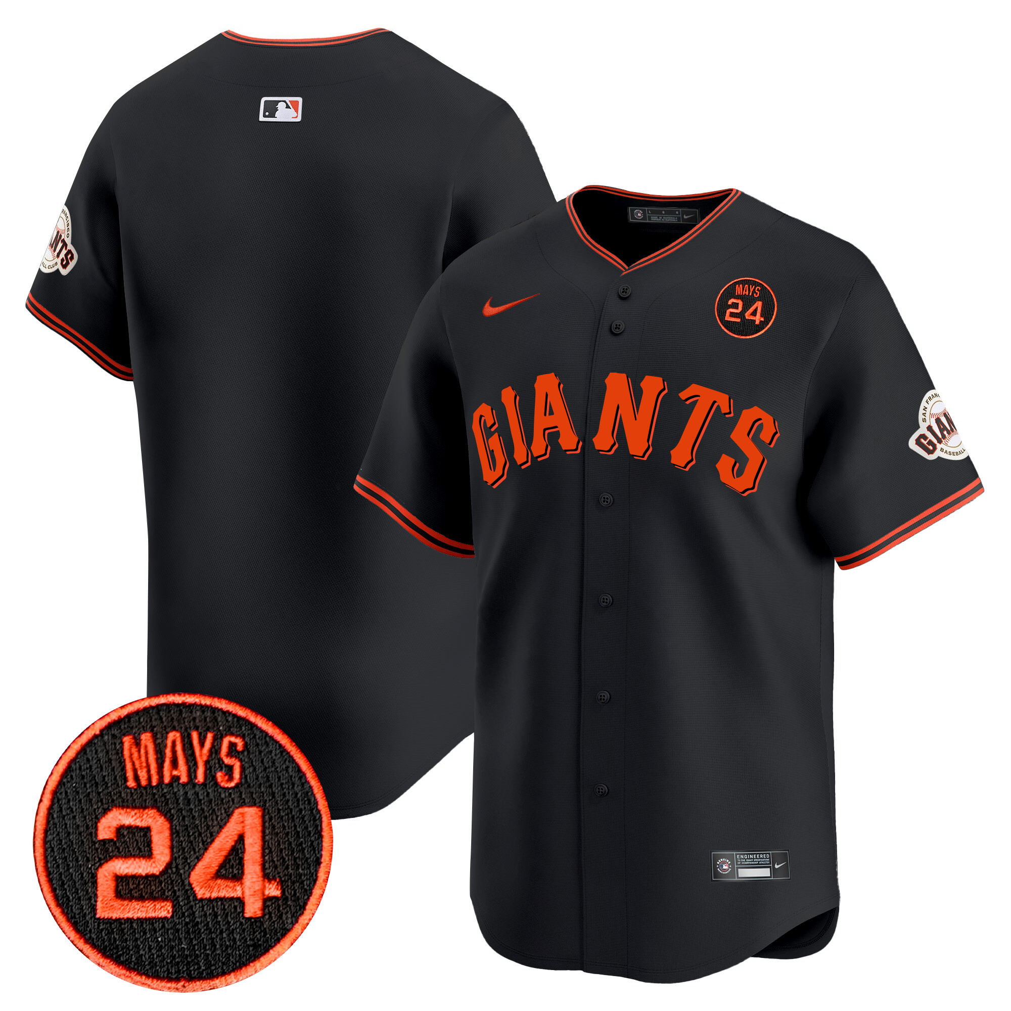 Men's San Francisco Giants 2024 Willie Mays Patch Vapor Premier Limited Black Jersey V3 - All Stitched
