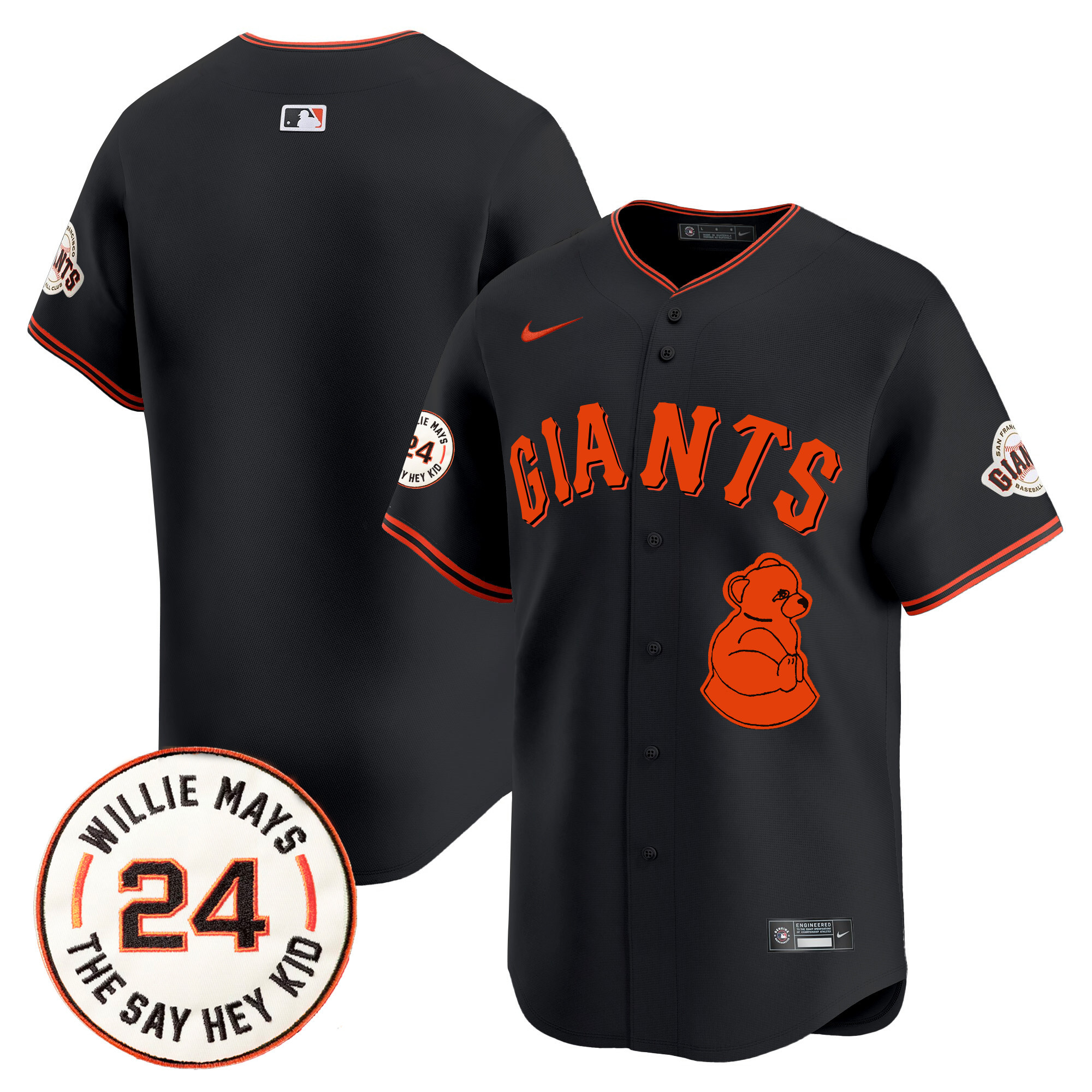 Men's San Francisco Giants 2024 Willie Mays Patch Vapor Premier Limited Black Jersey V4 - All Stitched