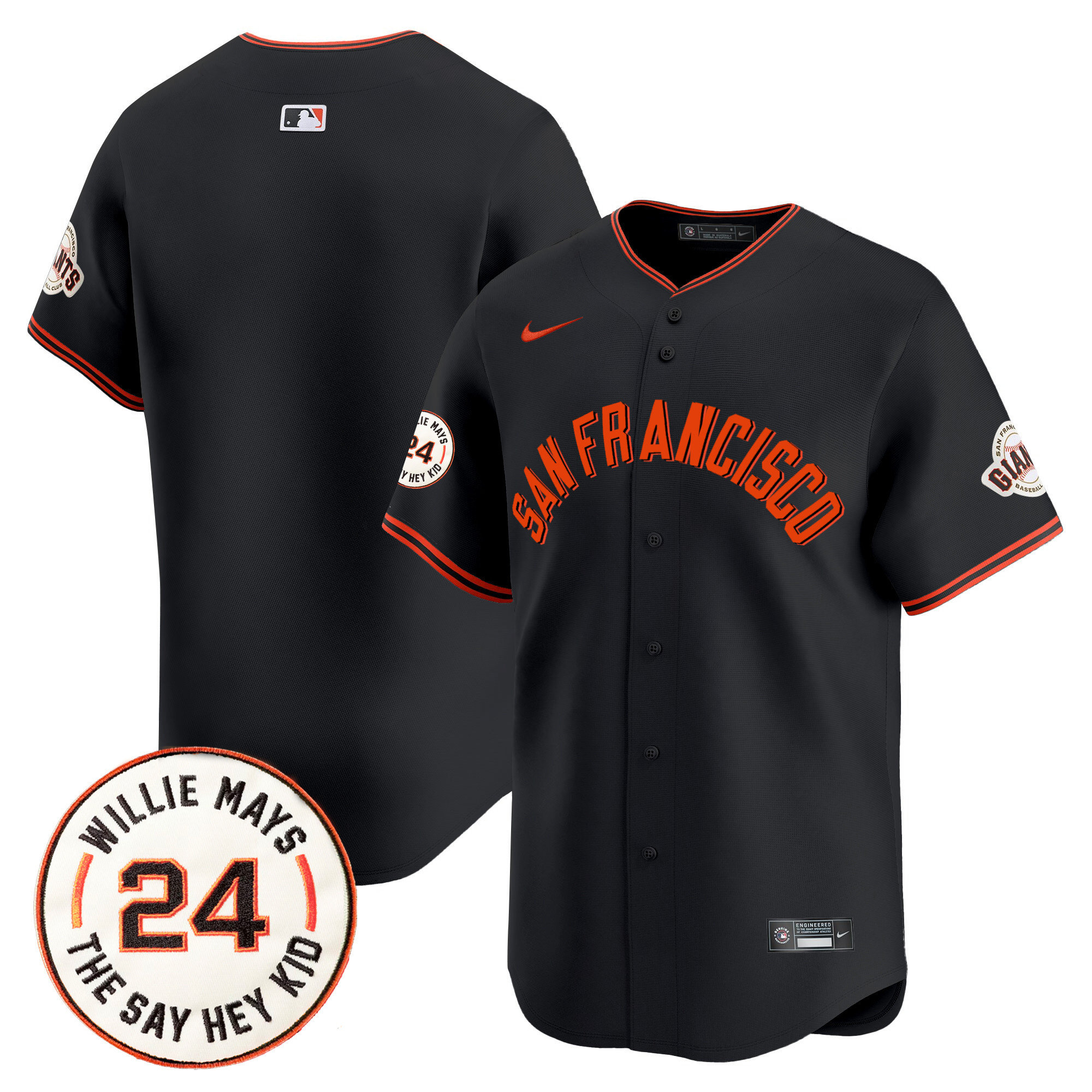 Men's San Francisco Giants 2024 Willie Mays Patch Vapor Premier Limited Black Jersey V5 - All Stitched