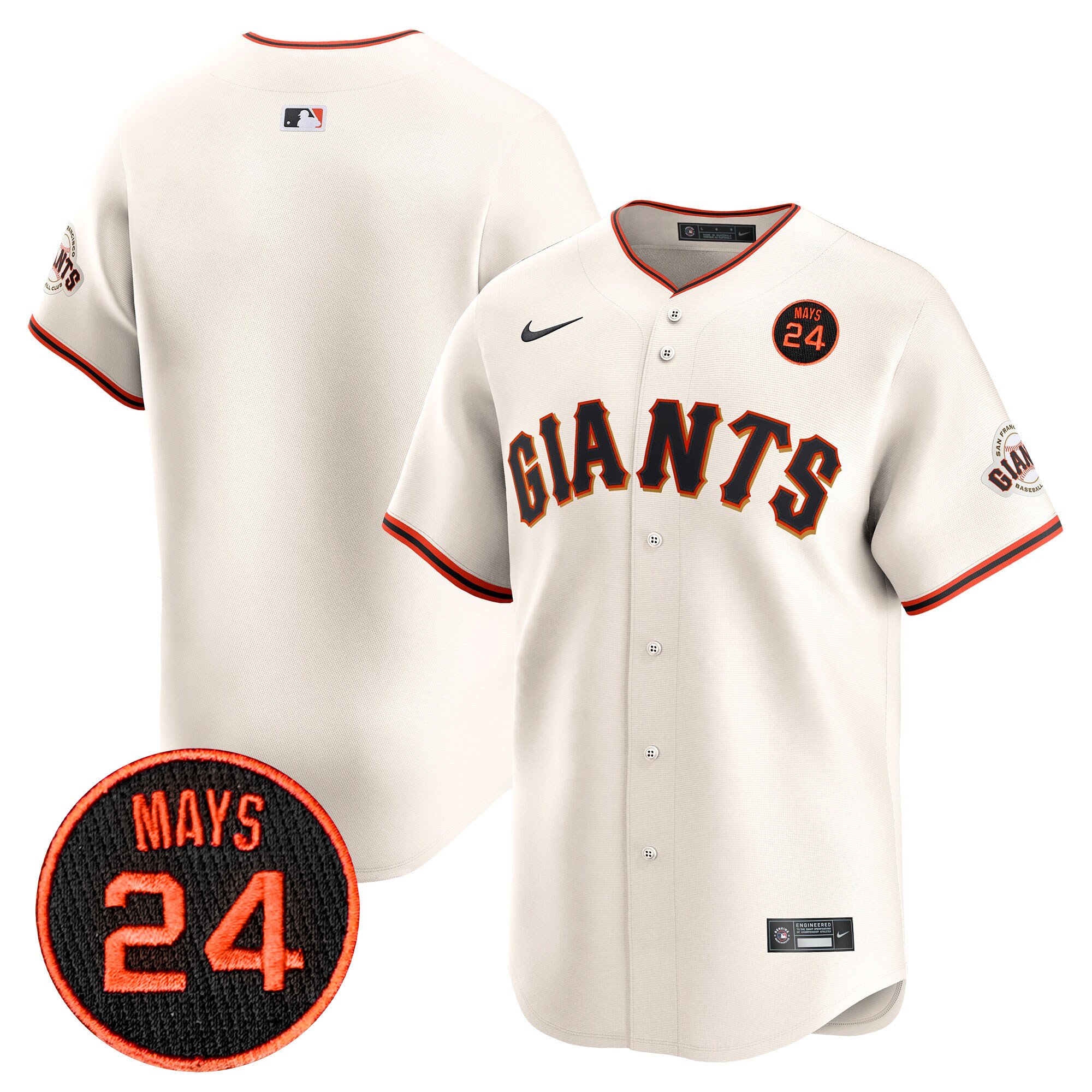 Men's San Francisco Giants 2024 Willie Mays Patch Vapor Premier Limited Cream Jersey V3 - All Stitched