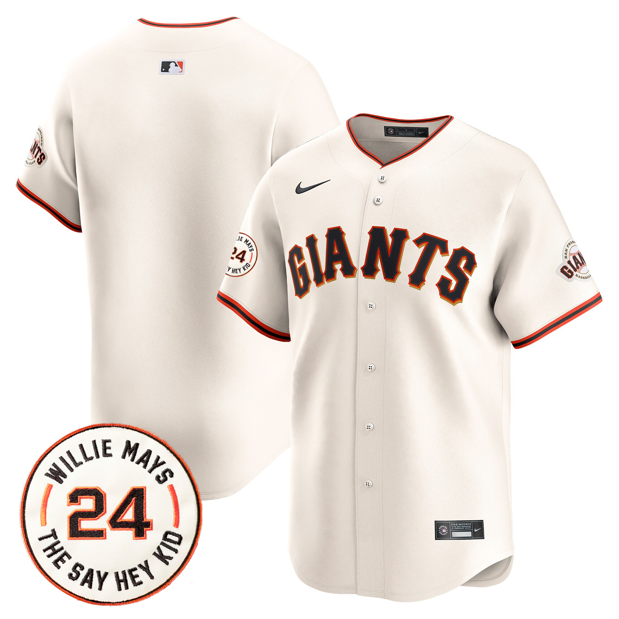Men's San Francisco Giants 2024 Willie Mays Patch Vapor Premier Limited Cream Jersey V6 - All Stitched