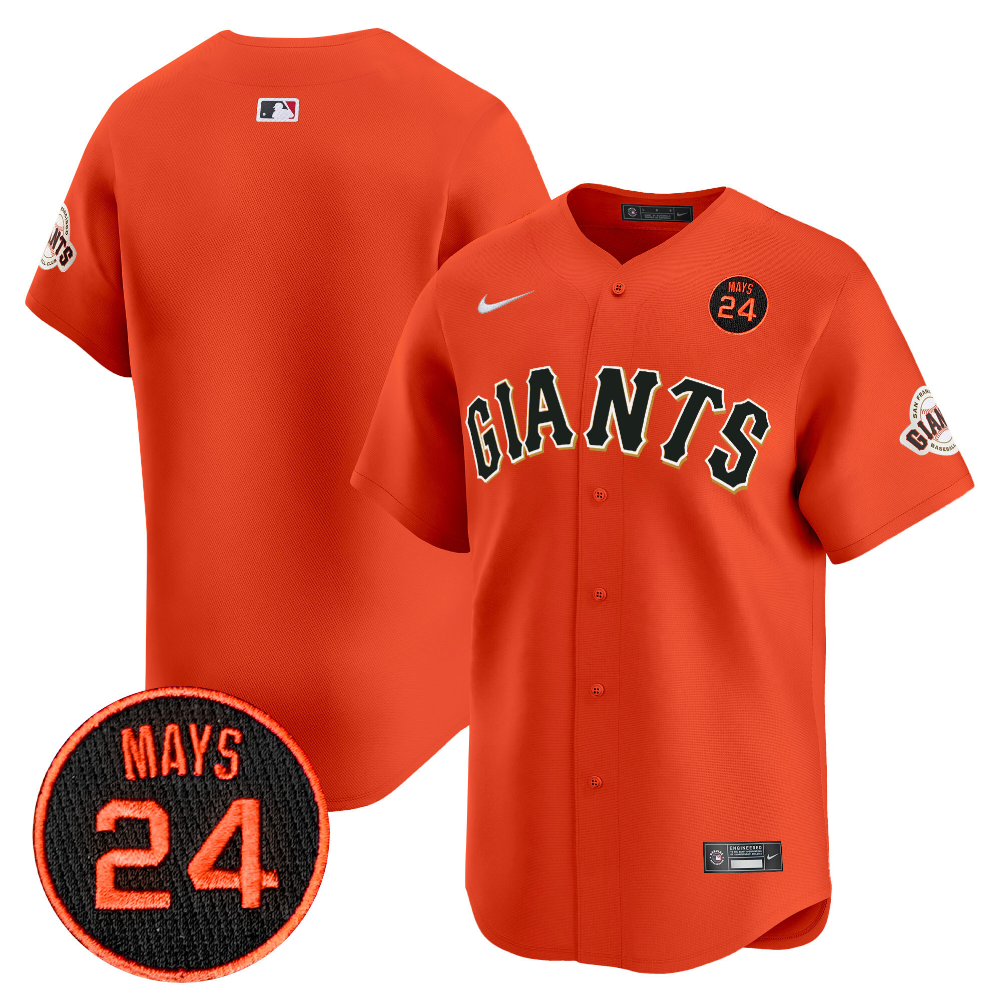 Men's San Francisco Giants 2024 Willie Mays Patch Vapor Premier Limited Orange Jersey V3 - All Stitched