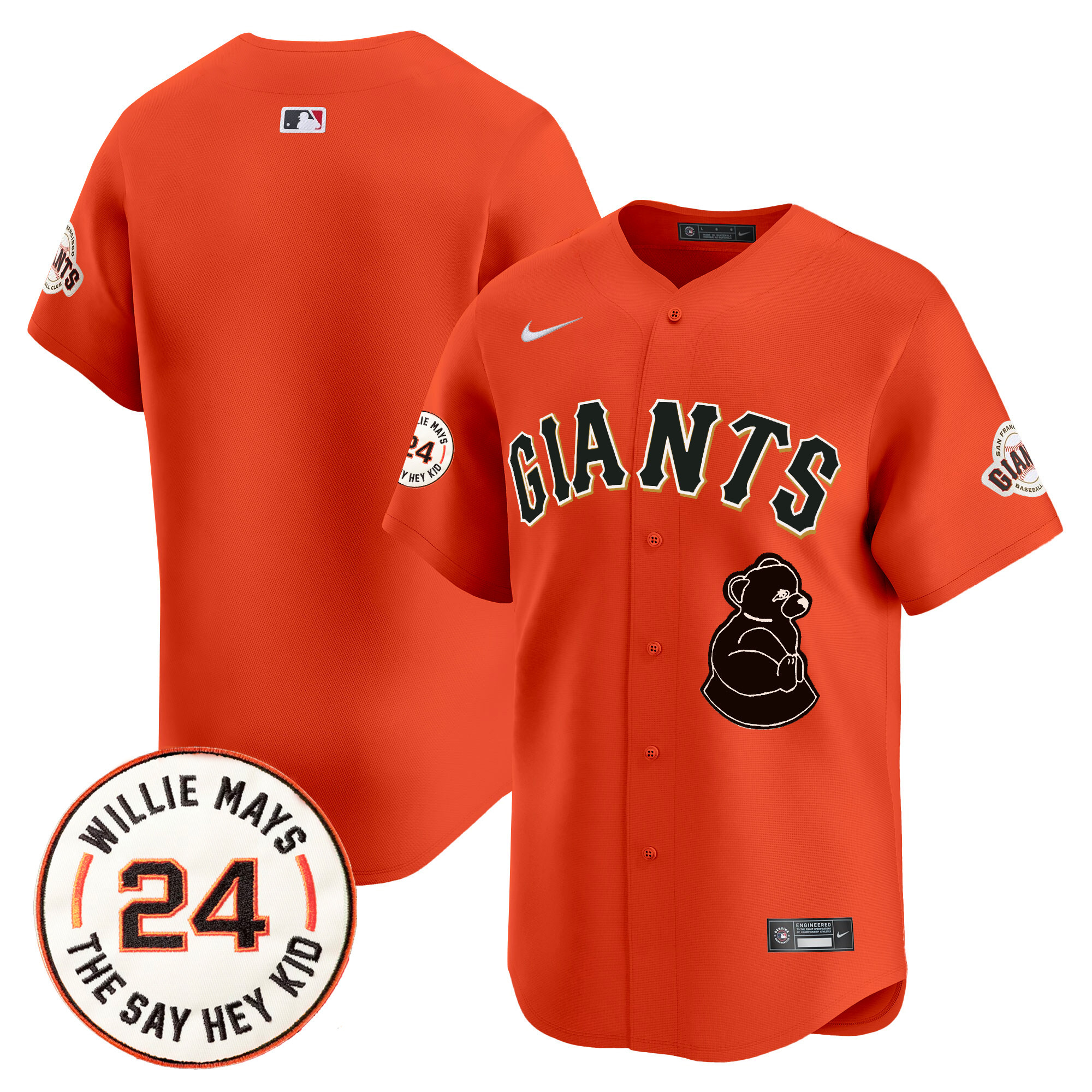 Men's San Francisco Giants 2024 Willie Mays Patch Vapor Premier Limited Orange Jersey V4 - All Stitched