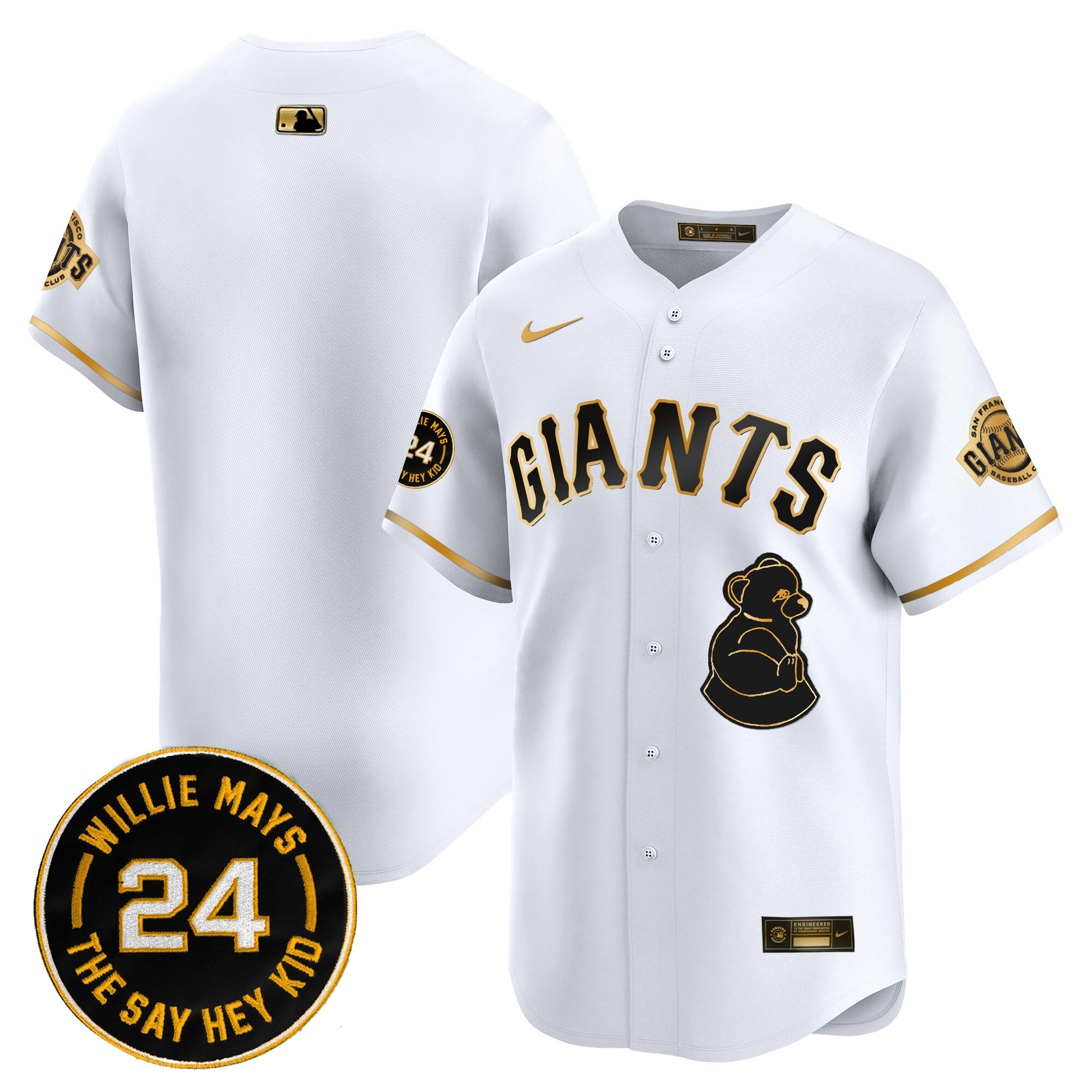 Men's San Francisco Giants 2024 Willie Mays Patch Vapor Premier Limited White Gold Jersey V4 - All Stitched