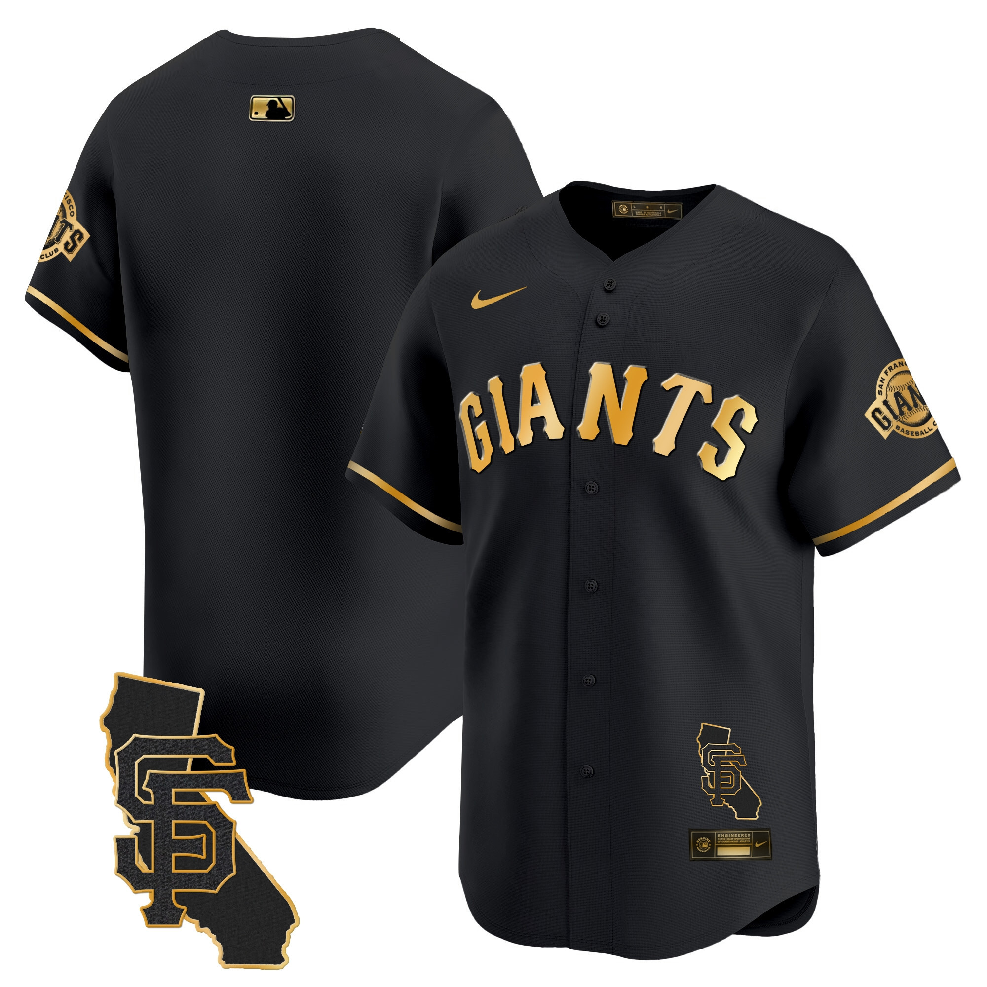 Men's San Francisco Giants California Patch Vapor Premier Limited Black Gold Jersey - All Stitched