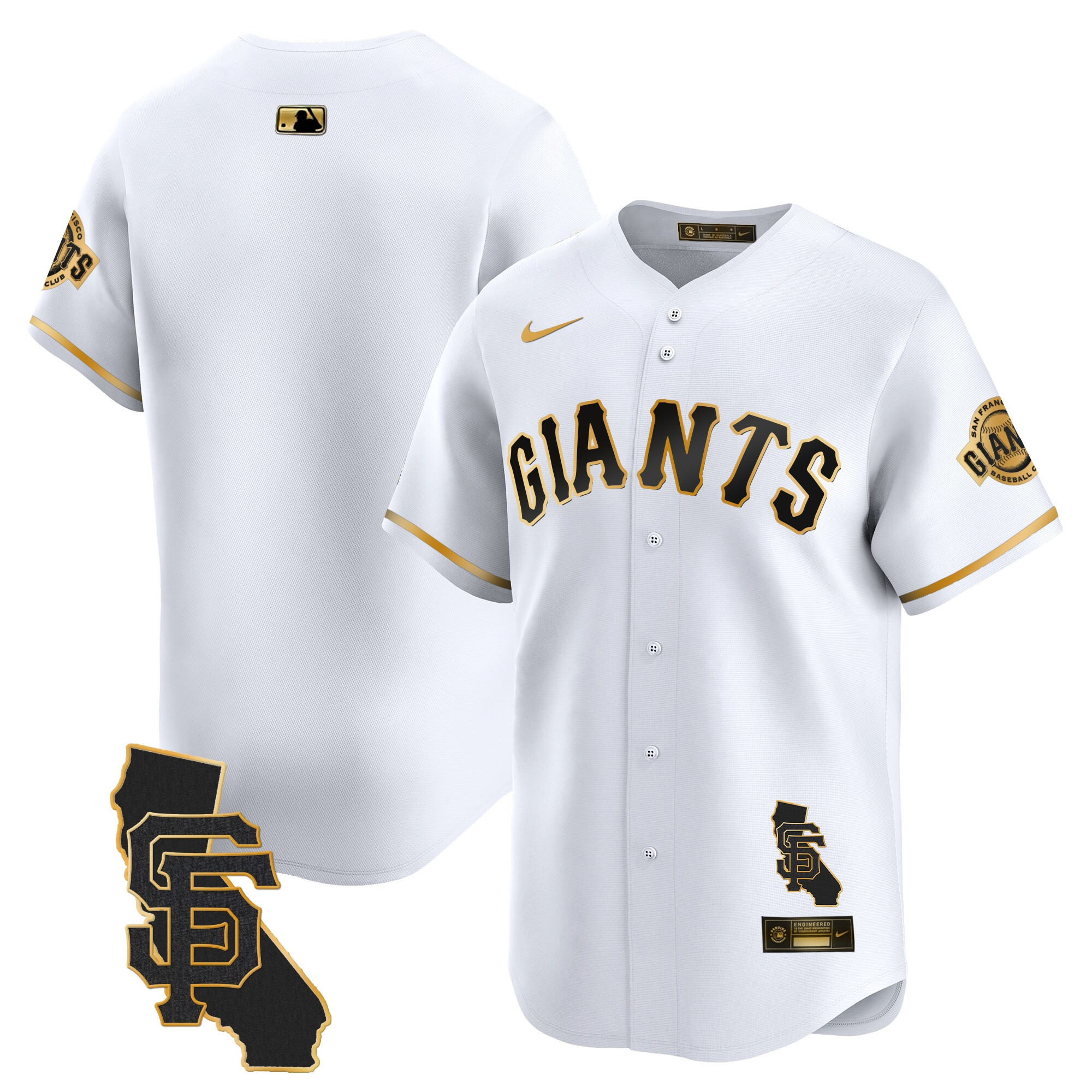 Men's San Francisco Giants California Patch Vapor Premier Limited White Gold Jersey - All Stitched