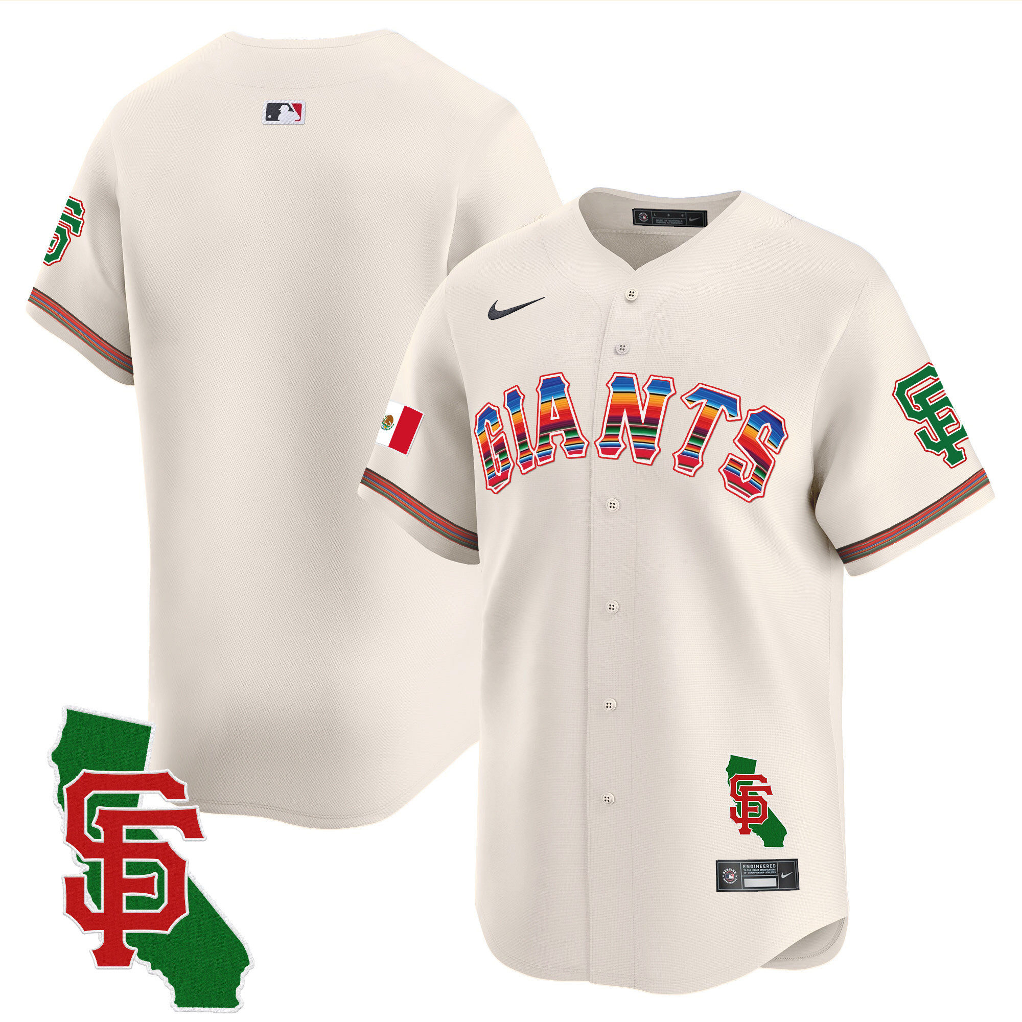 Men's San Francisco Giants Mexico California Patch Vapor Premier Limited Cream Jersey - All Stitched