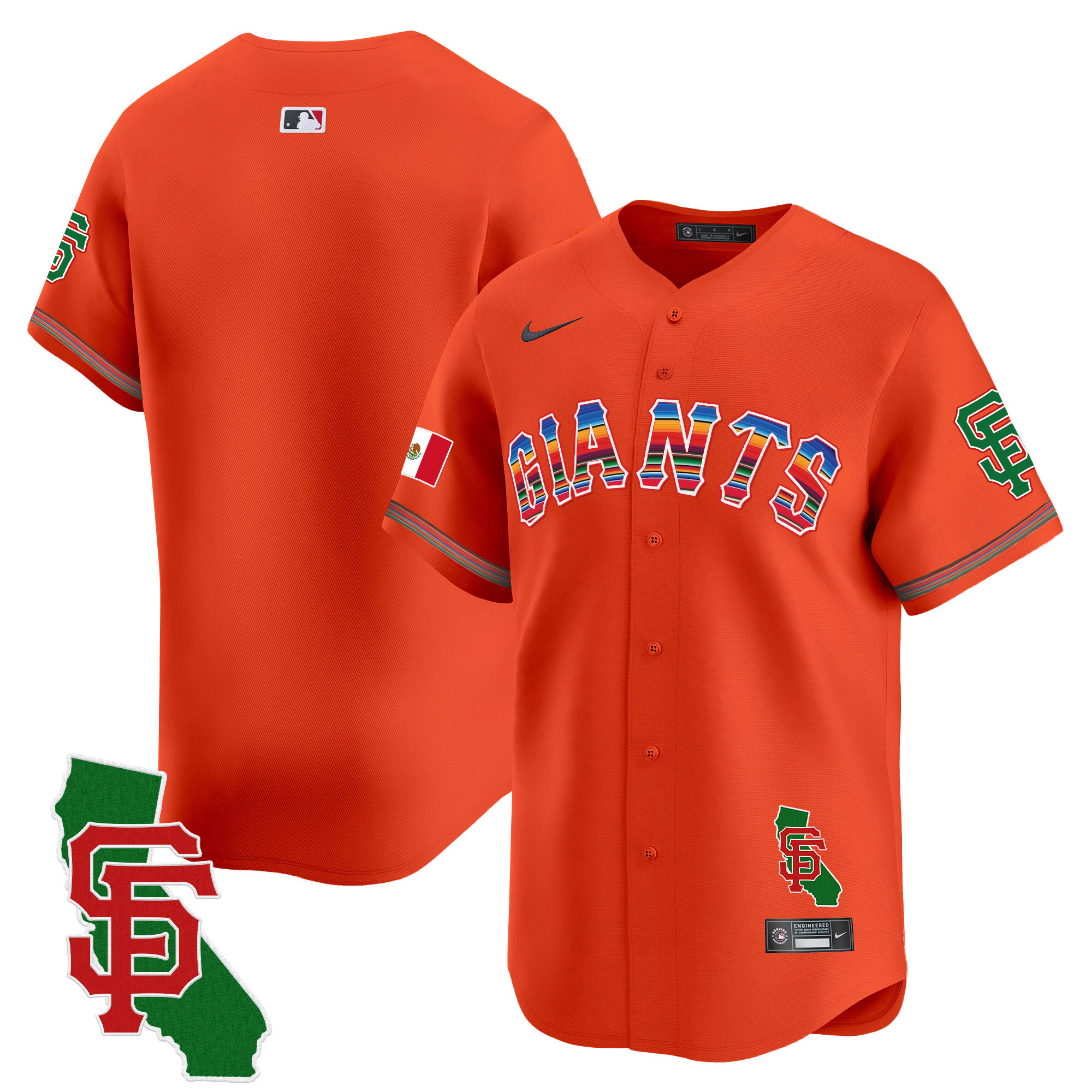 Men's San Francisco Giants Mexico California Patch Vapor Premier Limited Orange Jersey - All Stitched