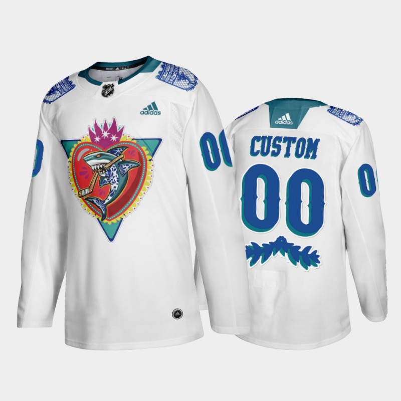 Men's San Jose Sharks Custom #00 Los Tiburones Night White Jersey