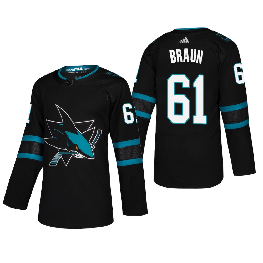 Men's San Jose Sharks Justin Braun #61 2018-19 Alternate Reasonable Pro Jersey - Black