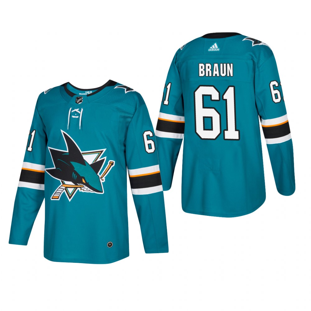 Men's San Jose Sharks Justin Braun #61 Home Teal Player Cheap Jersey