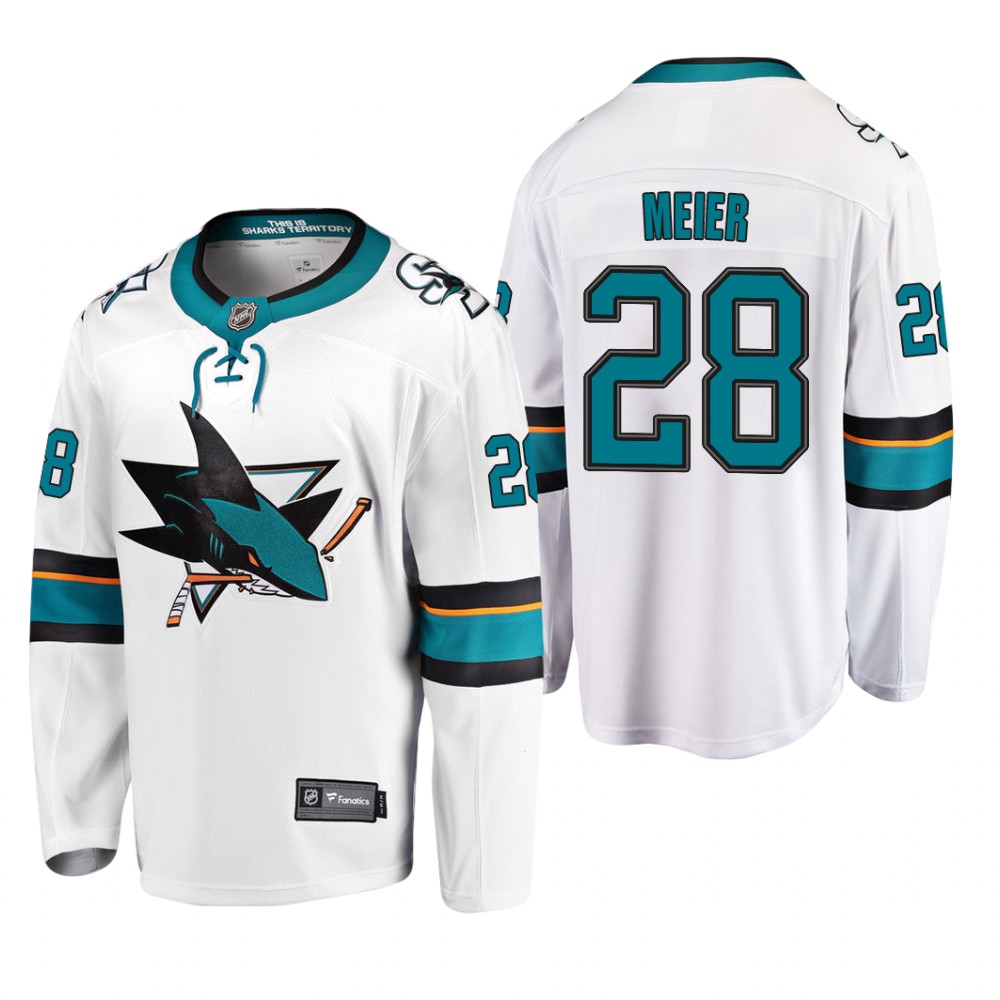 Men's San Jose Sharks Timo Meier #28 Away White Breakaway Player Cheap Jersey