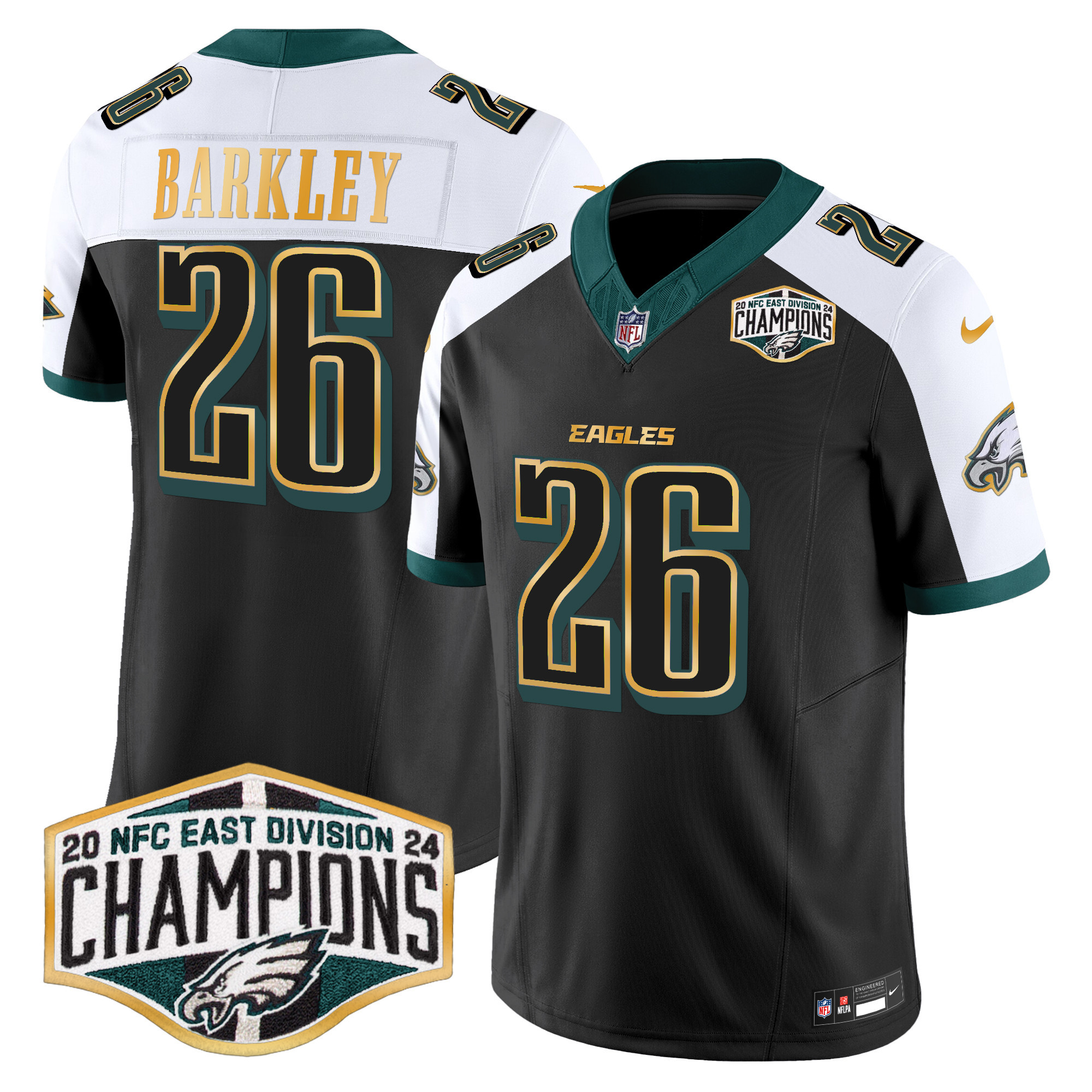 Men's Saquon Barkley Philadelphia Eagles 2024 NFC East Division Champions Gold Trim Vapor Limited Black Alternate Jersey - All Stitched
