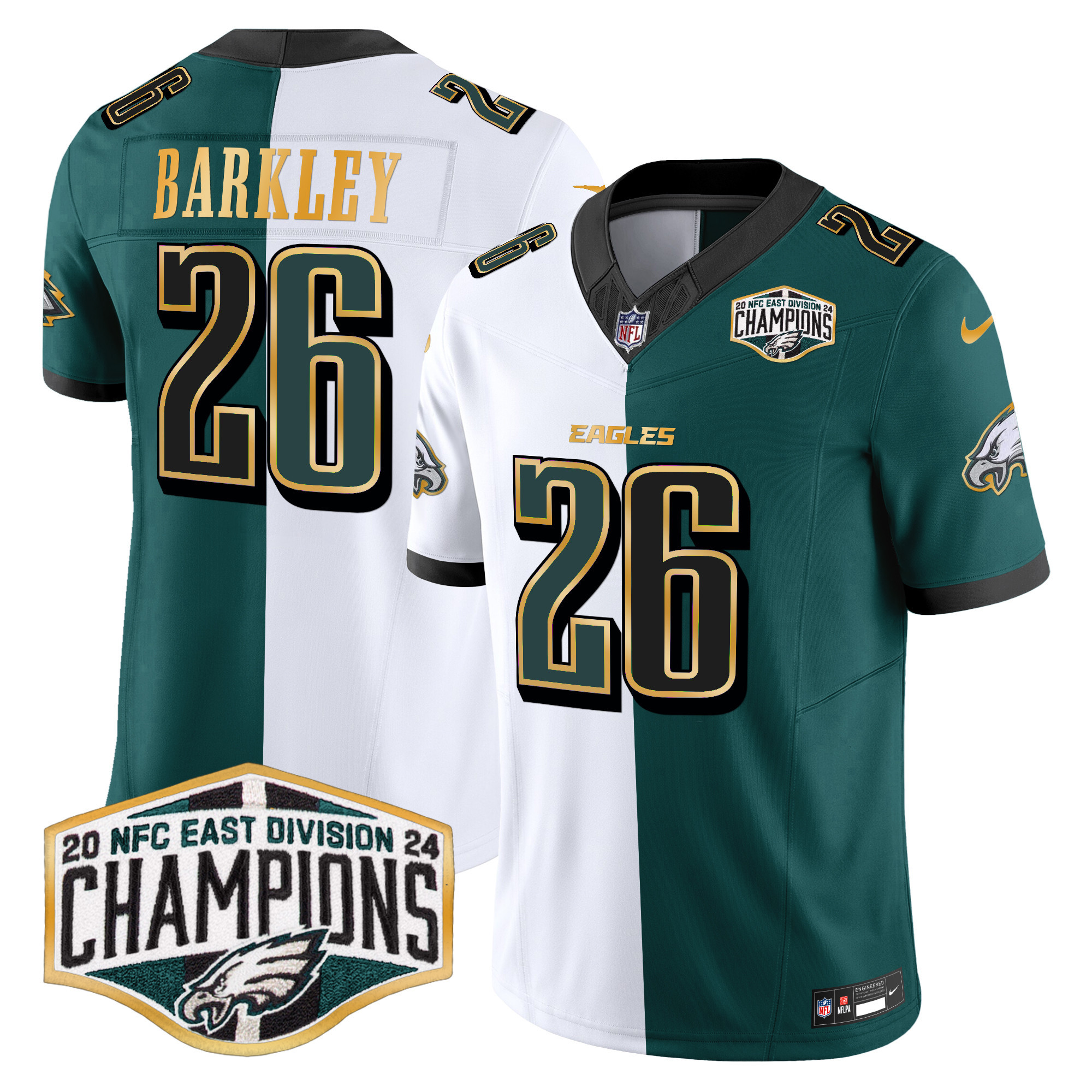 Men's Saquon Barkley Philadelphia Eagles 2024 NFC East Division Champions Gold Trim Vapor Limited Split Jersey - All Stitched