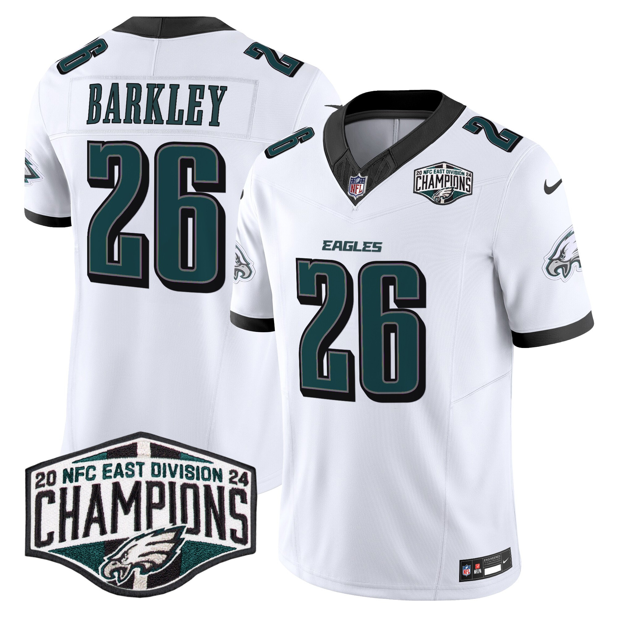 Men's Saquon Barkley Philadelphia Eagles 2024 NFC East Division Champions Vapor Limited White Jersey - All Stitched