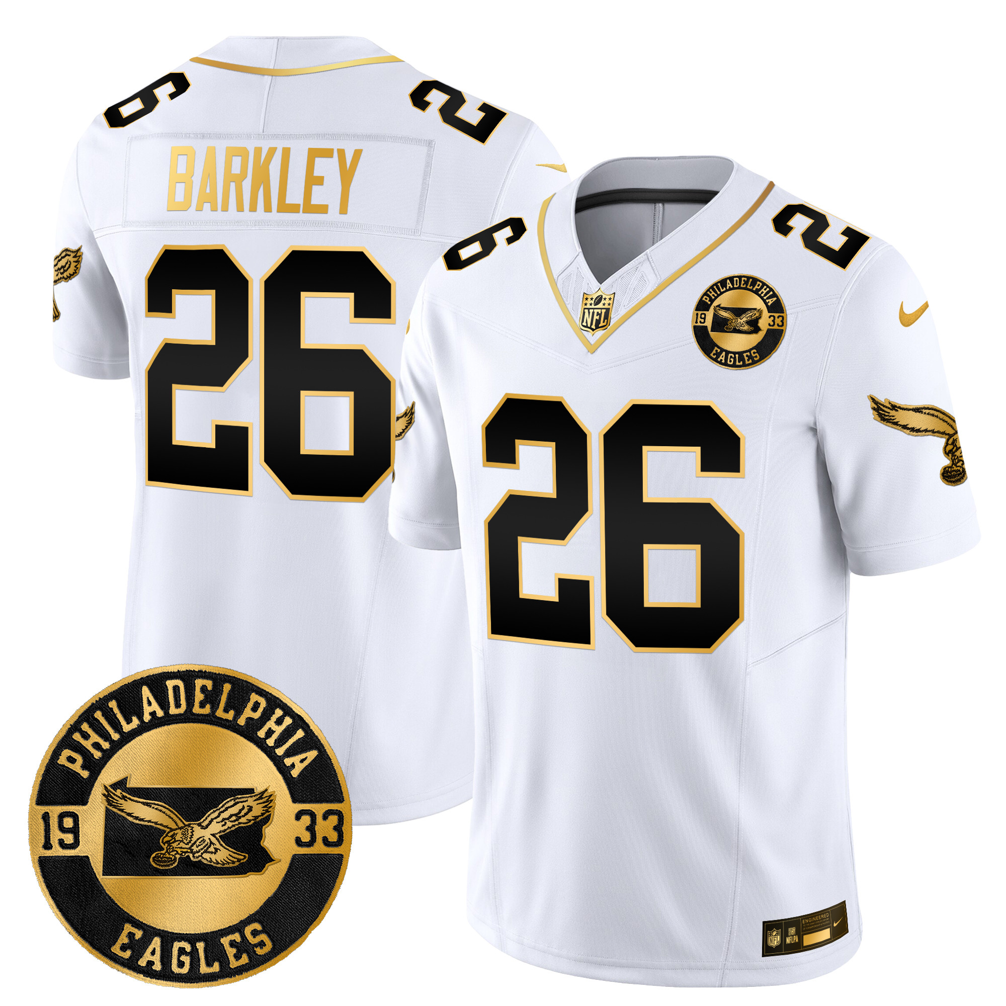 Men's Saquon Barkley Philadelphia Eagles 2024 Throwback Gold Vapor Limited White Gold Jersey - All Stitched