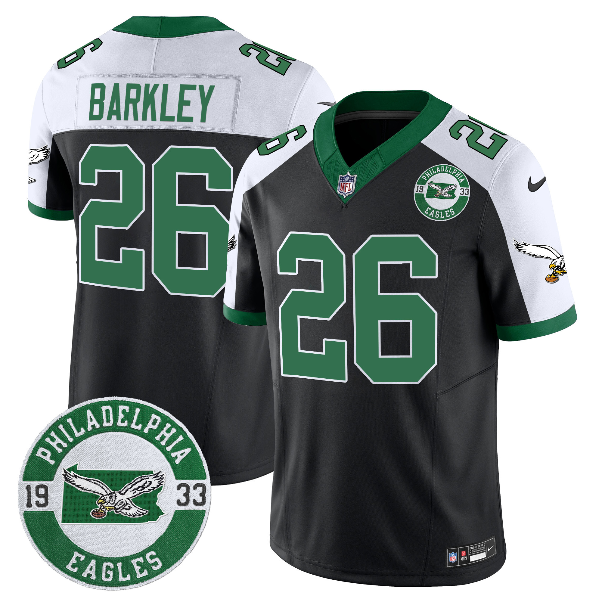 Men's Saquon Barkley Philadelphia Eagles 2024 Throwback Vapor Limited Black Alternate Jersey - All Stitched