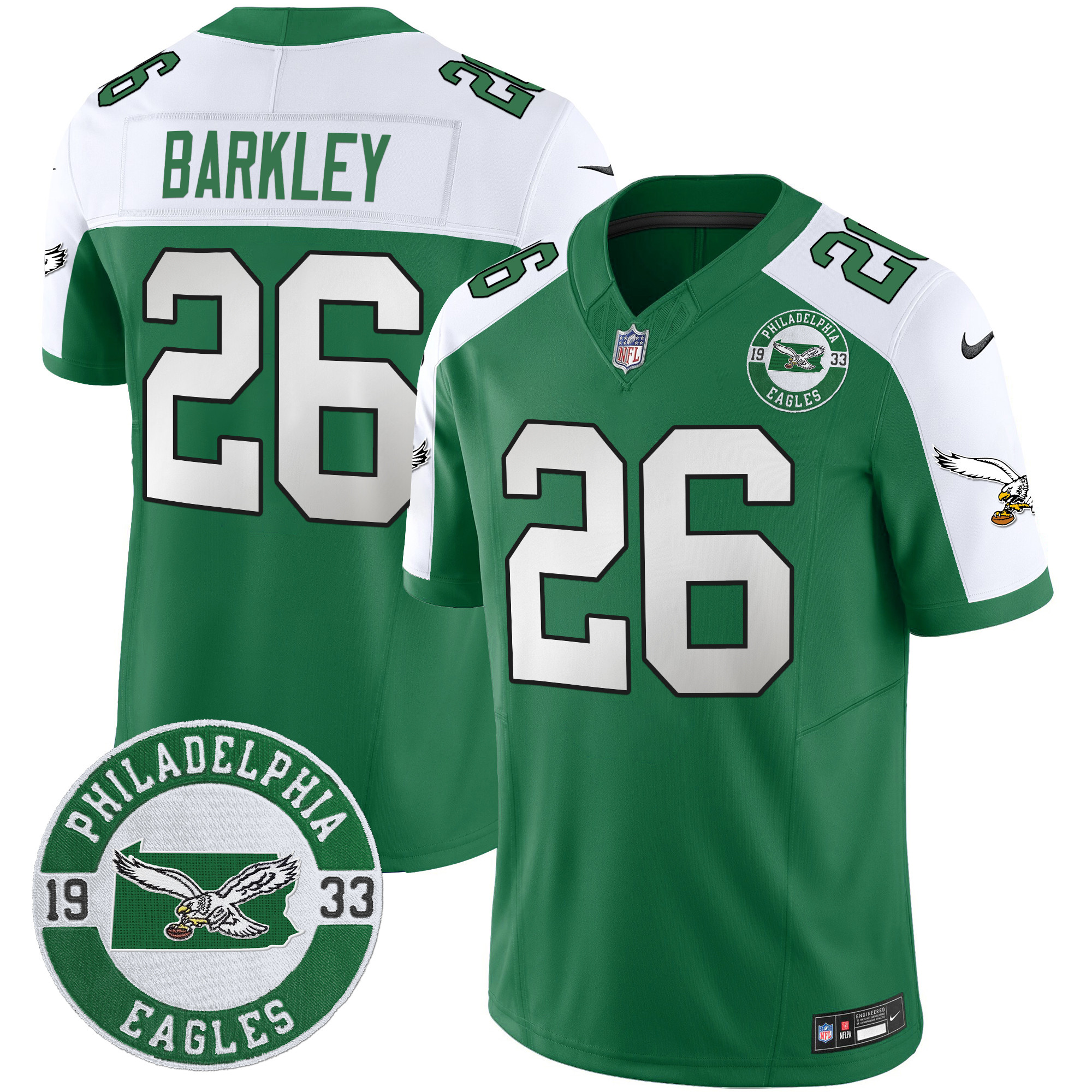 Men's Saquon Barkley Philadelphia Eagles 2024 Throwback Vapor Limited Kelly Alternate Jersey - All Stitched