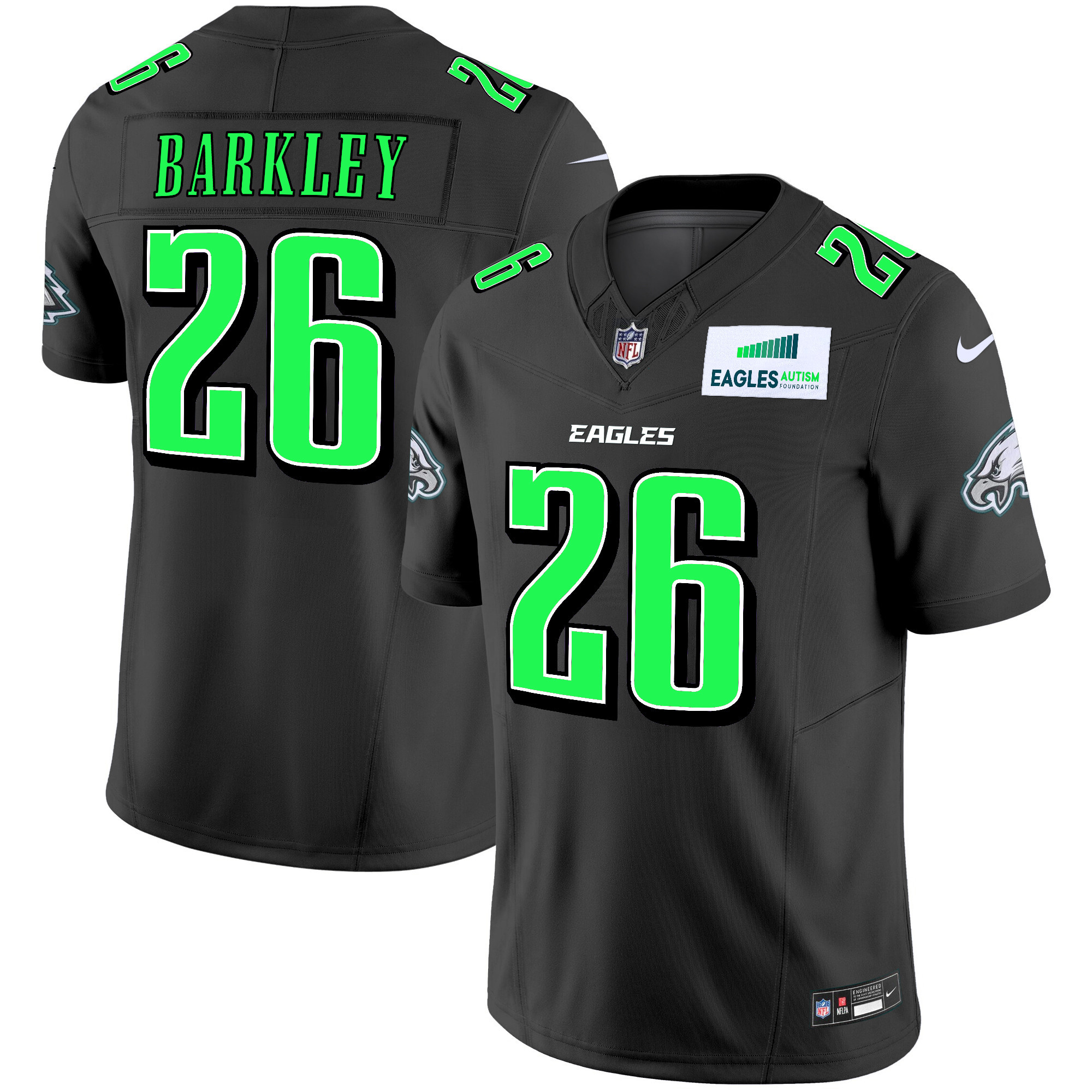 Men's Saquon Barkley Philadelphia Eagles Autism Foundation Patch Vapor Limited Black Jersey - All Stitched