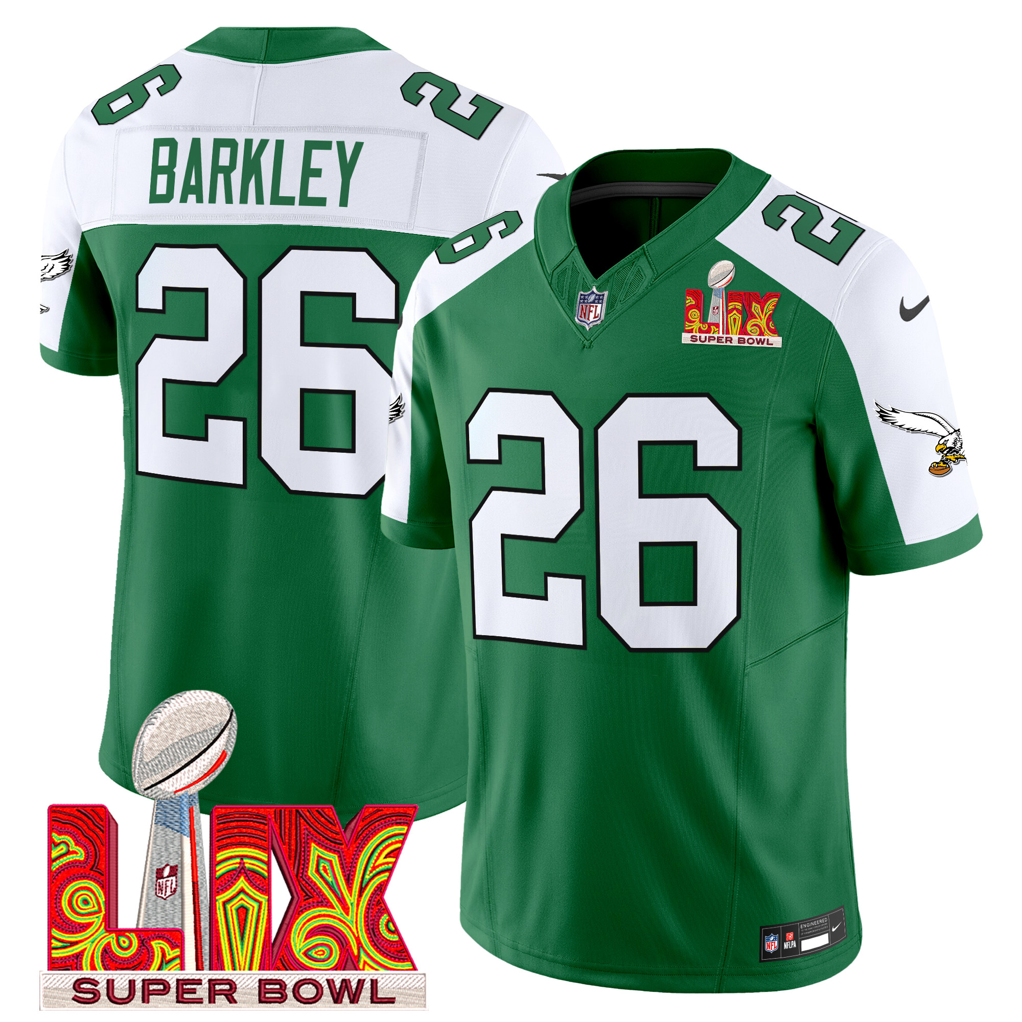 Men's Saquon Barkley Philadelphia Eagles Kelly Green Super Bowl LIX Patch Vapor Limited Kelly Alternate Jersey - All Stitched