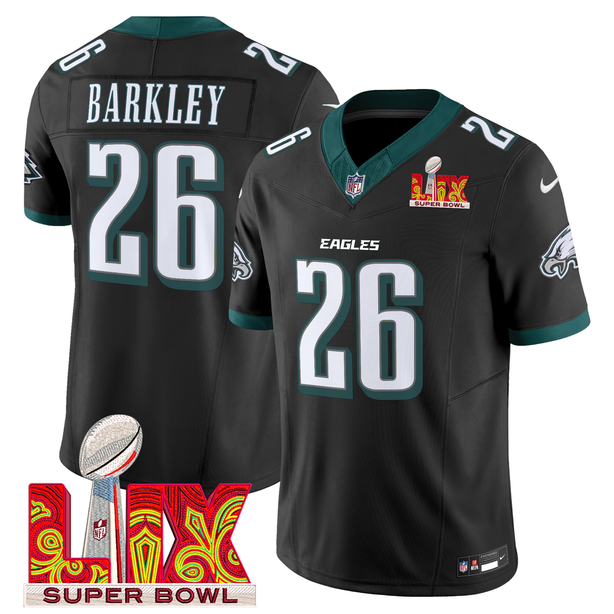 Men's Saquon Barkley Philadelphia Eagles Super Bowl LIX Patch Vapor Limited Black Jersey - All Stitched