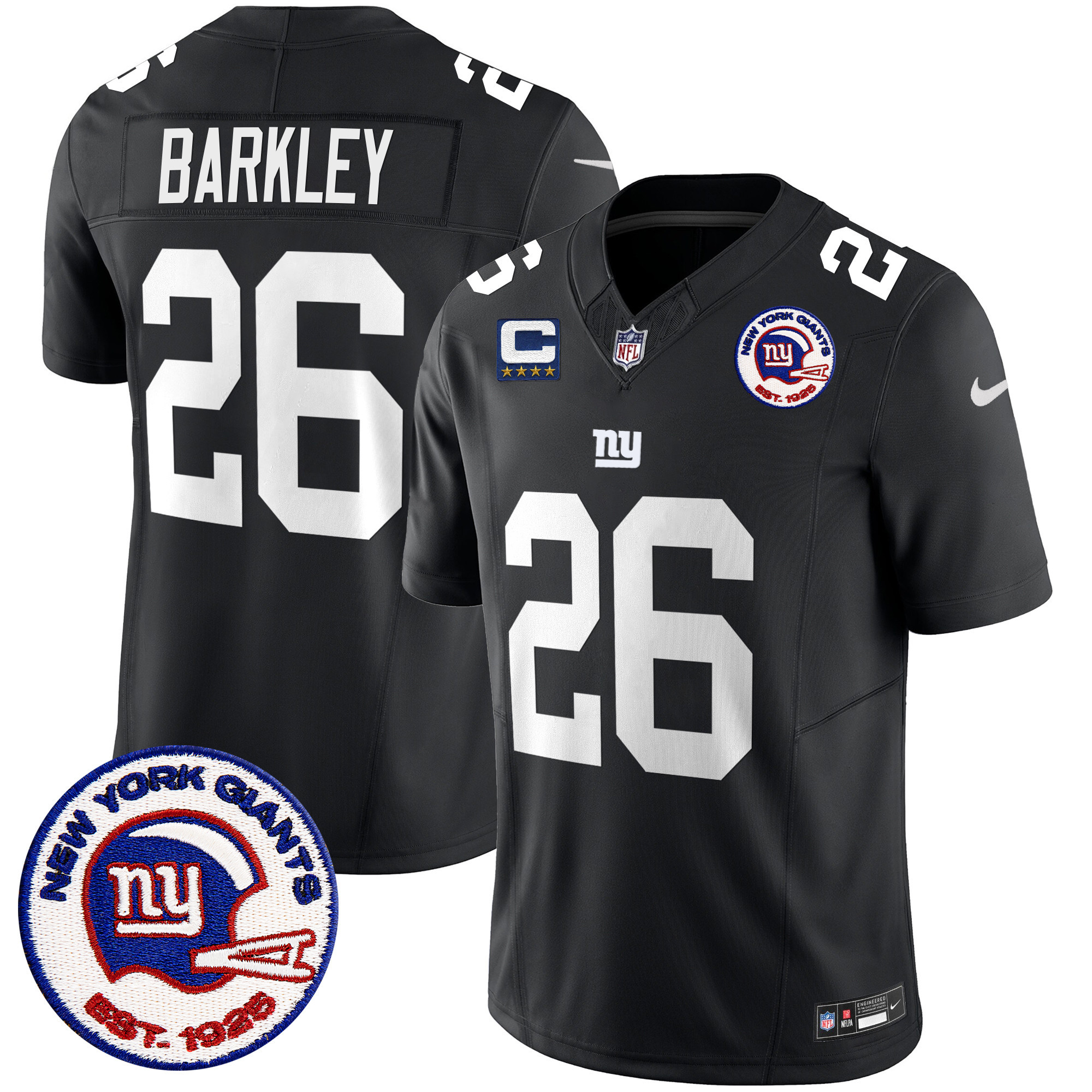 Men's Saquon Barkley San Francisco Giants Est 1925 Patch Vapor Limited Black Jersey - All Stitched