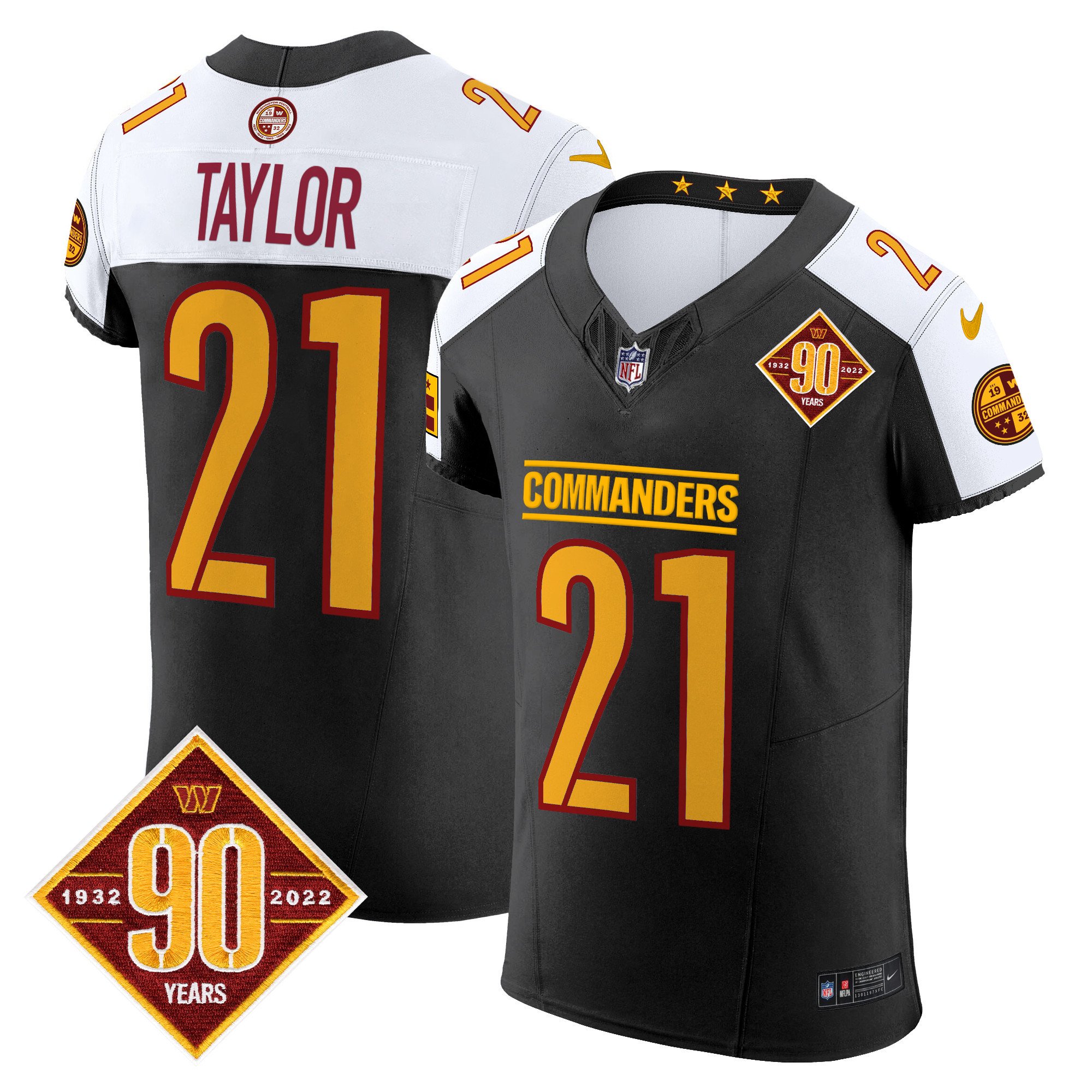 Men's Sean Taylor Washington Commanders 90th Anniversary Patch Vapor Elite Black Alternate Jersey - All Stitched