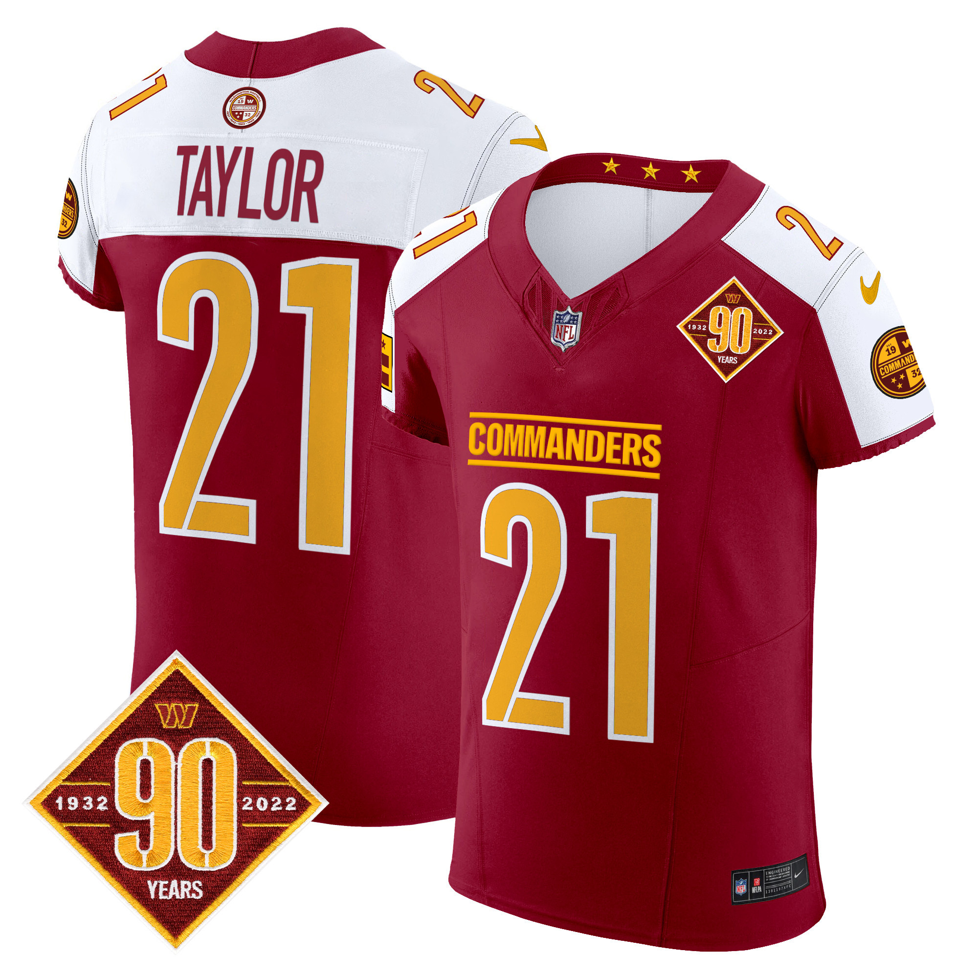 Men's Sean Taylor Washington Commanders 90th Anniversary Patch Vapor Elite Burgundy Alternate Jersey - All Stitched
