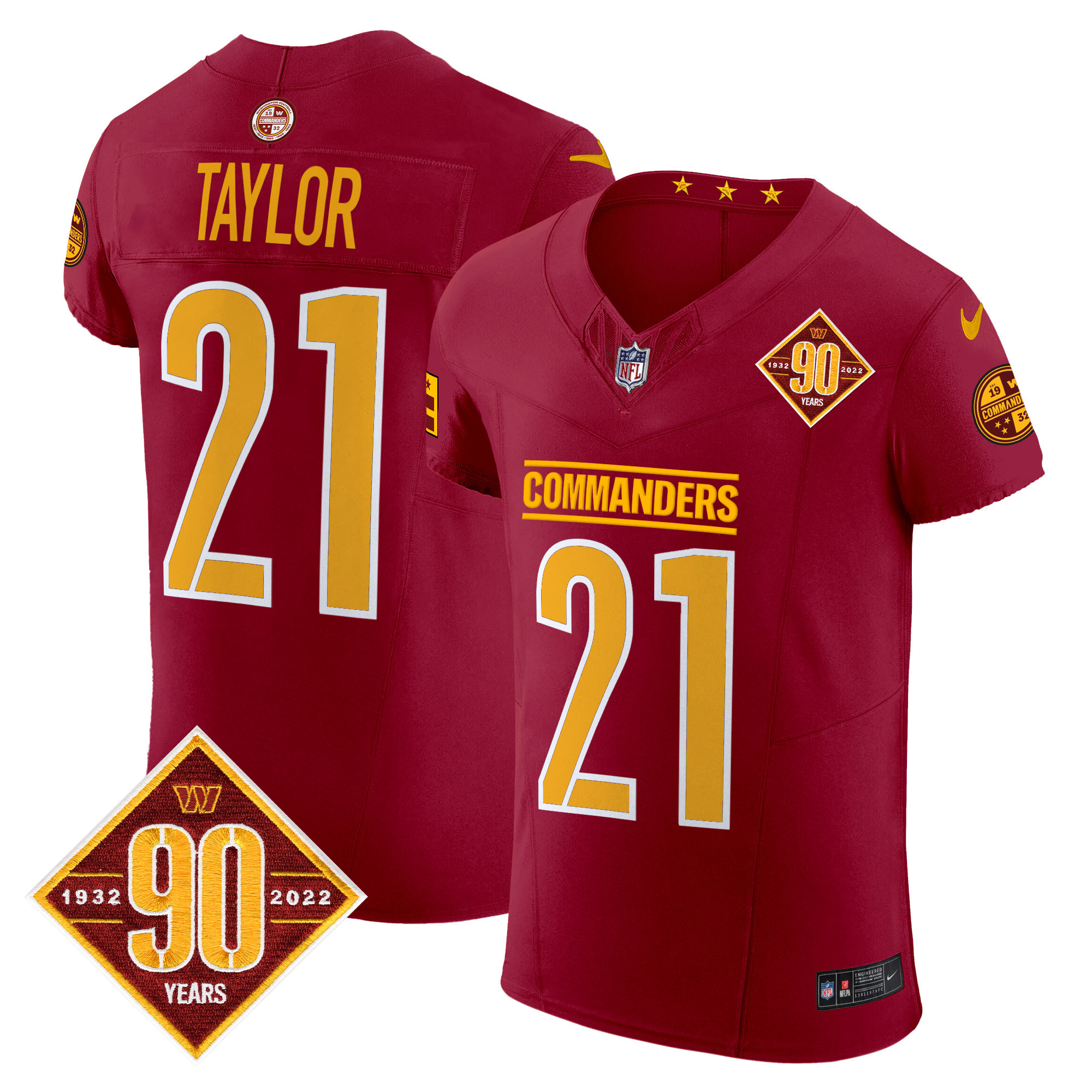 Men's Sean Taylor Washington Commanders 90th Anniversary Patch Vapor Elite Burgundy Jersey - All Stitched