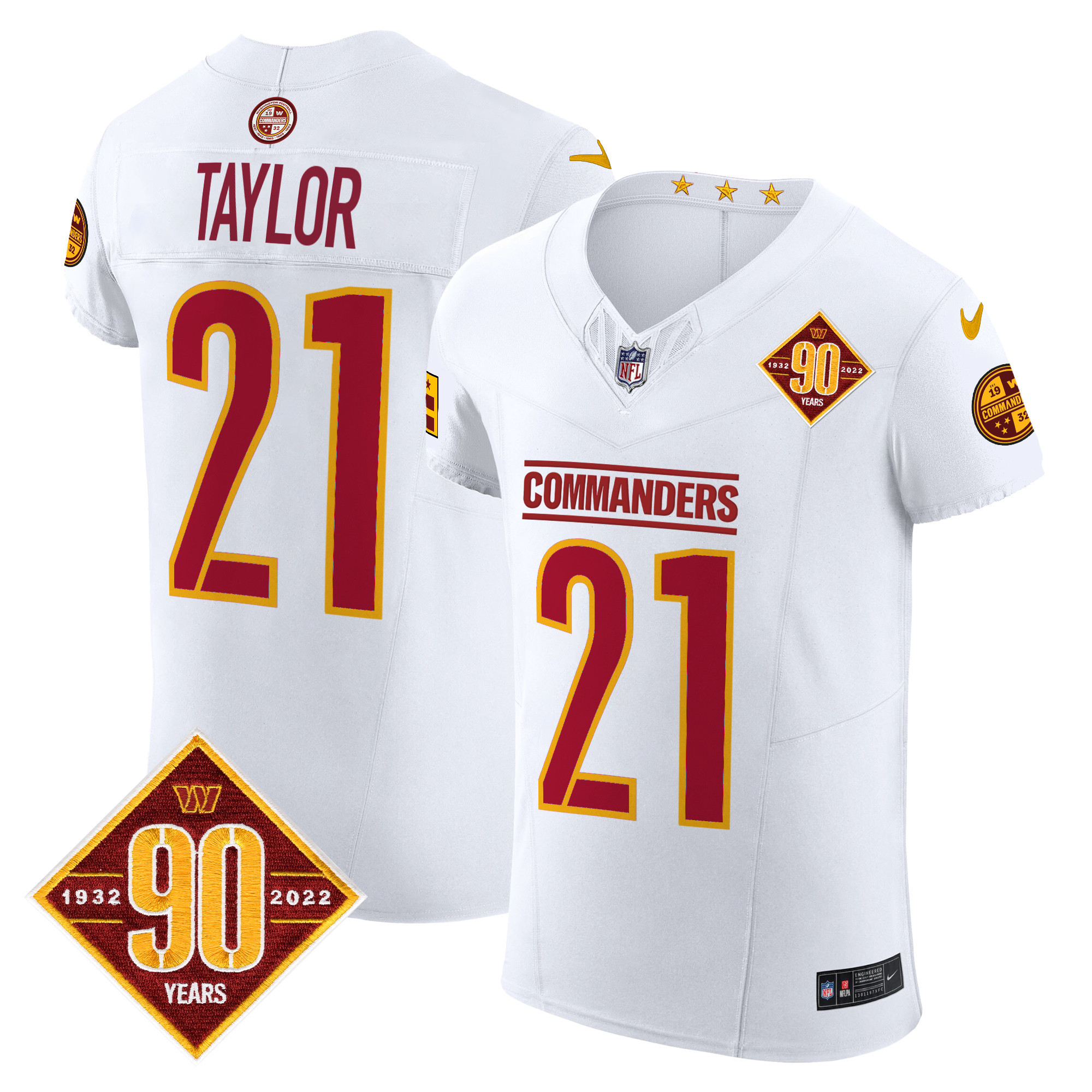 Men's Sean Taylor Washington Commanders 90th Anniversary Patch Vapor Elite White Jersey - All Stitched