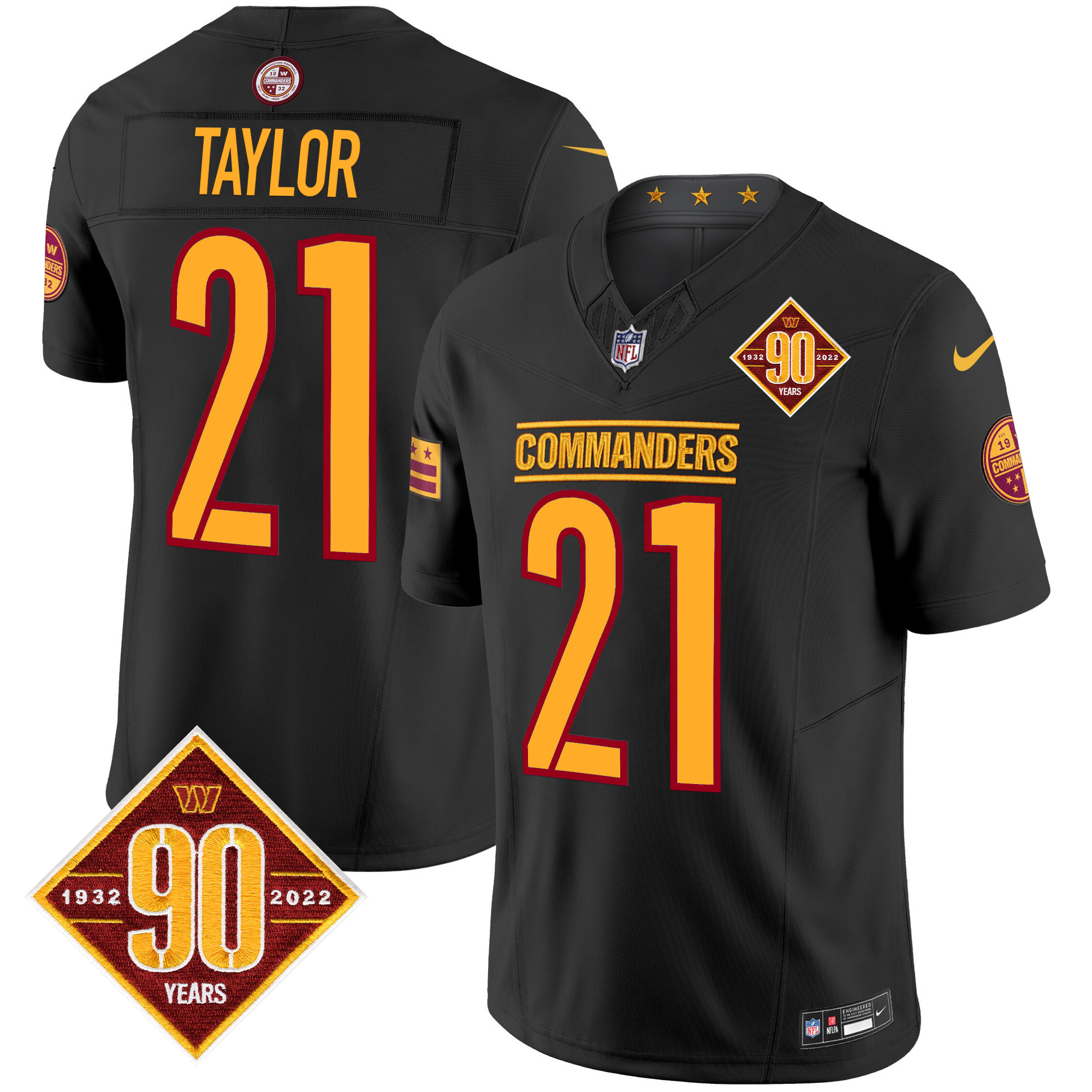 Men's Sean Taylor Washington Commanders 90th Anniversary Patch Vapor Limited Black Jersey - All Stitched