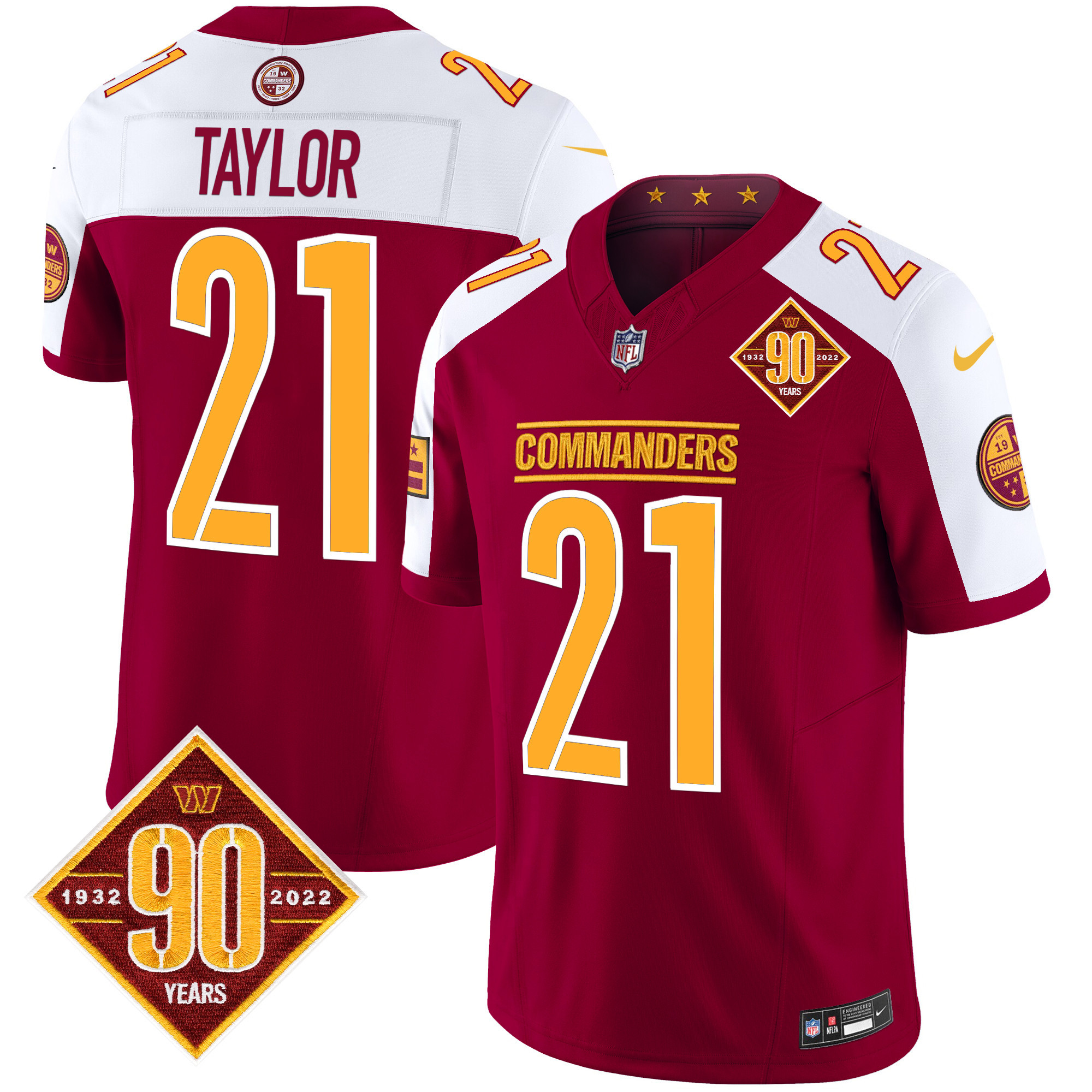 Men's Sean Taylor Washington Commanders 90th Anniversary Patch Vapor Limited Burgundy Alternate Jersey - All Stitched