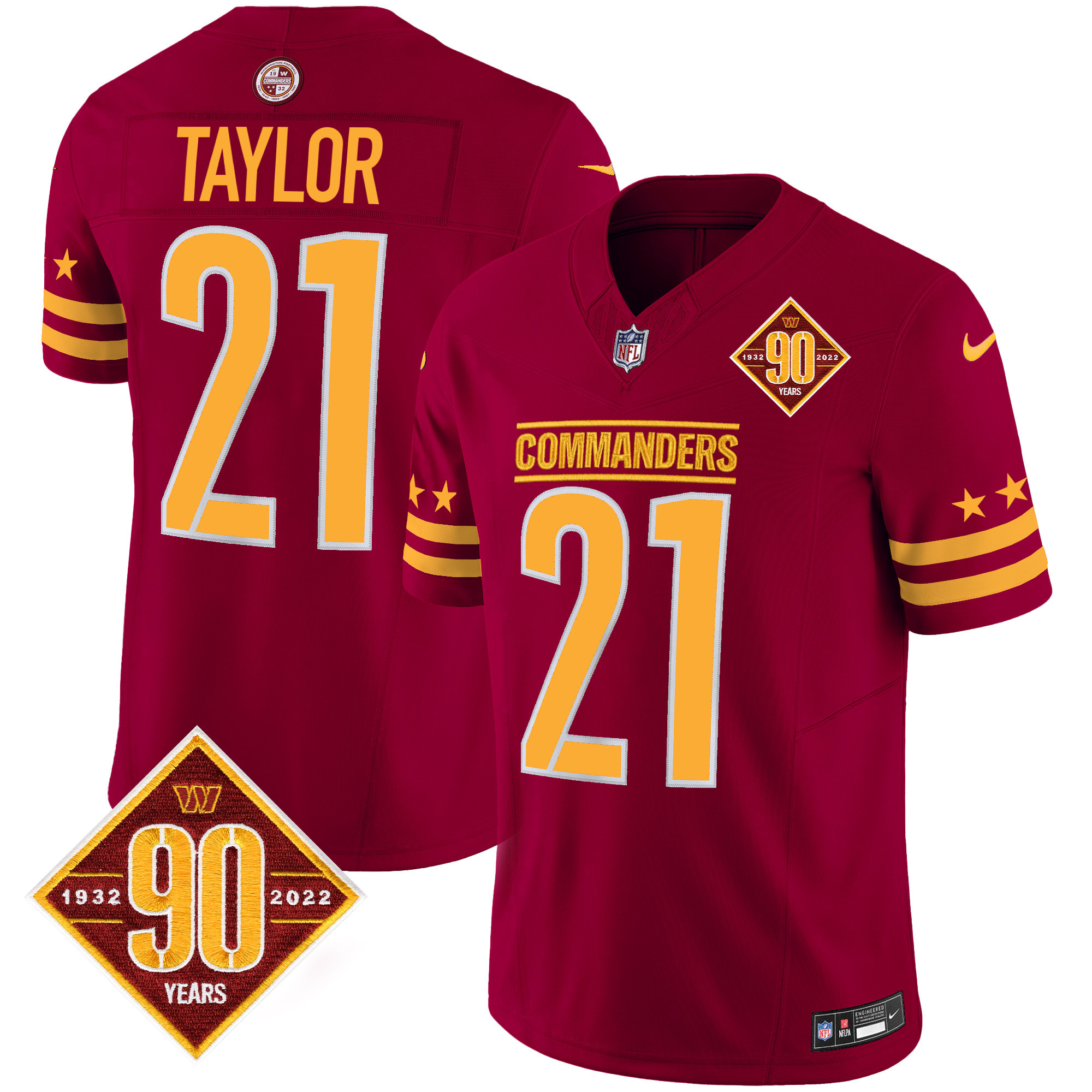 Men's Sean Taylor Washington Commanders 90th Anniversary Patch Vapor Limited Burgundy Jersey - All Stitched