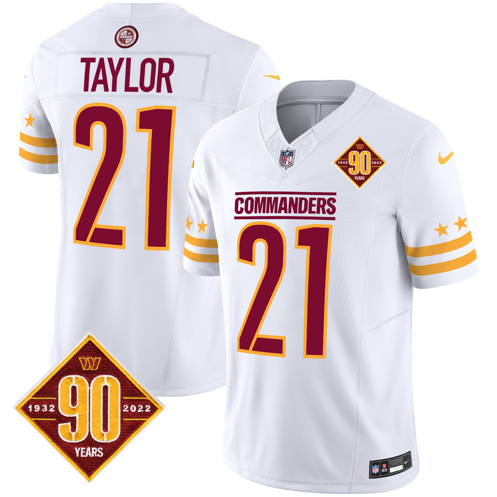 Men's Sean Taylor Washington Commanders 90th Anniversary Patch Vapor Limited White Jersey - All Stitched