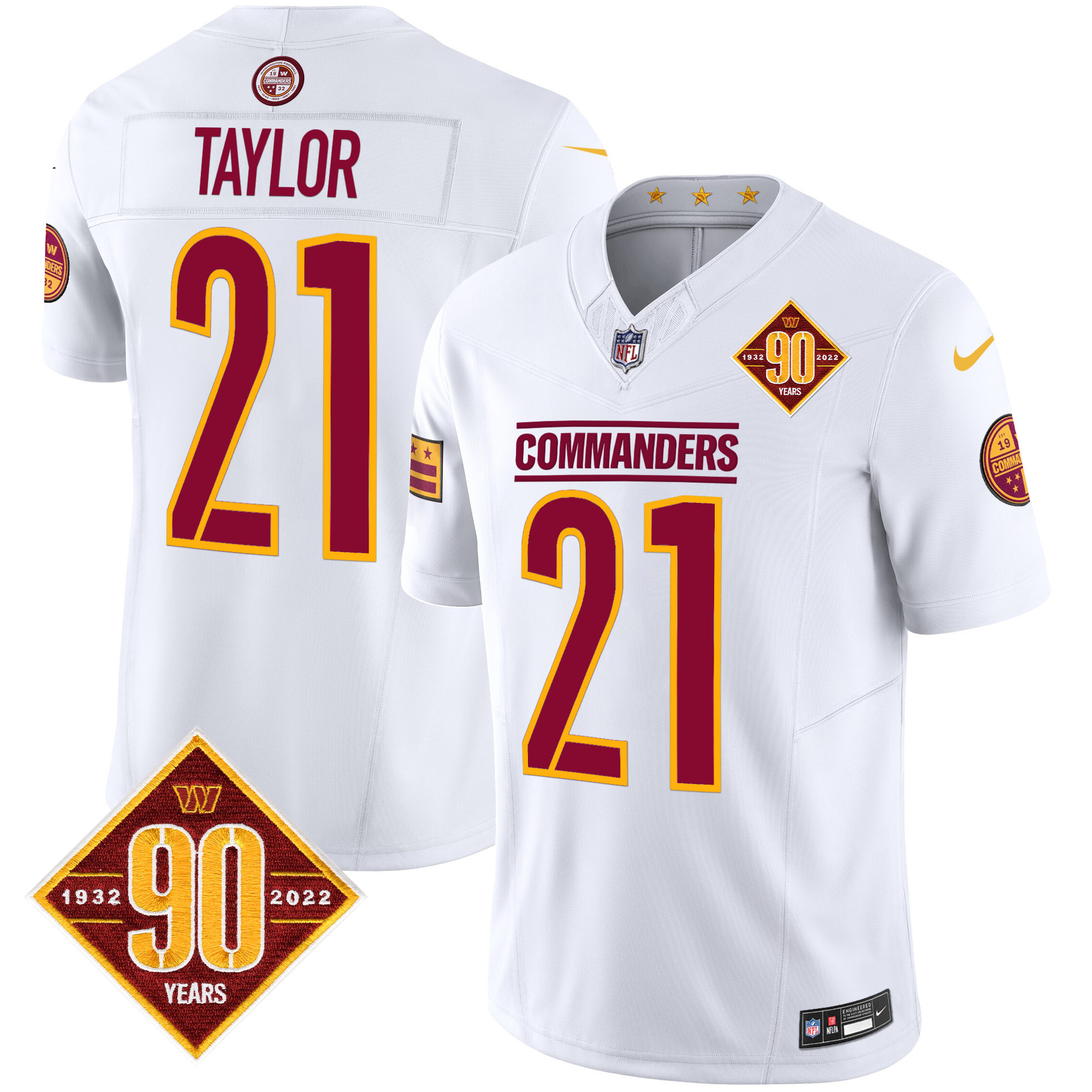 Men's Sean Taylor Washington Commanders 90th Anniversary Patch Vapor Limited White Jersey - All Stitched