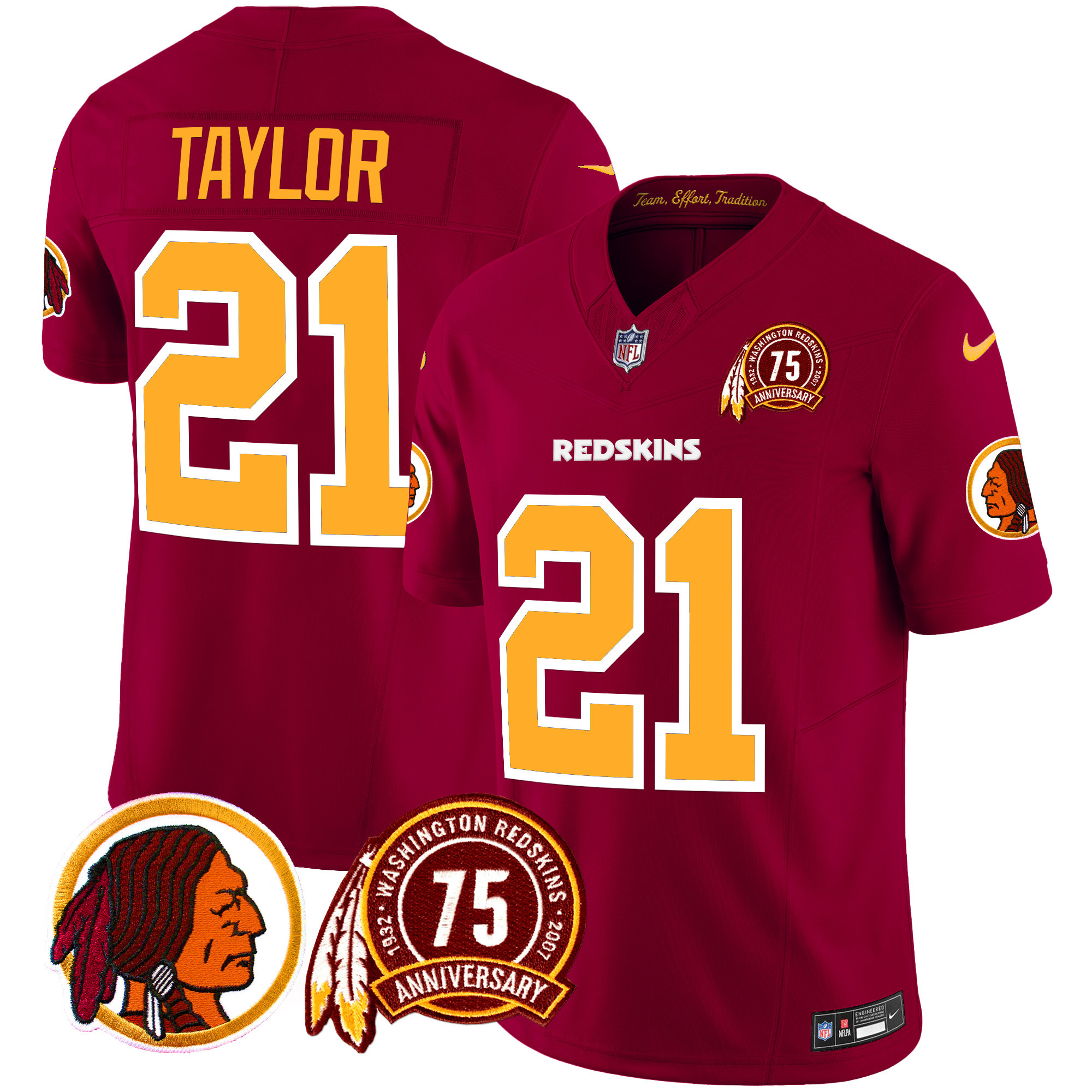 Men's Sean Taylor Washington Redskins 75th Patch Throwback Vapor Limited Burgundy Jersey - All Stitched
