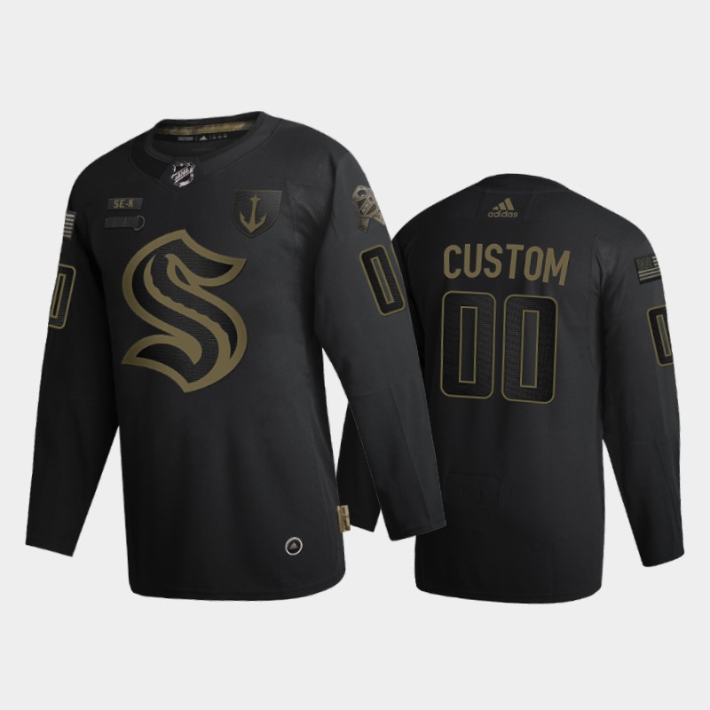 Men's Seattle Kraken Custom #00 2020 Veterans Day Black Jersey