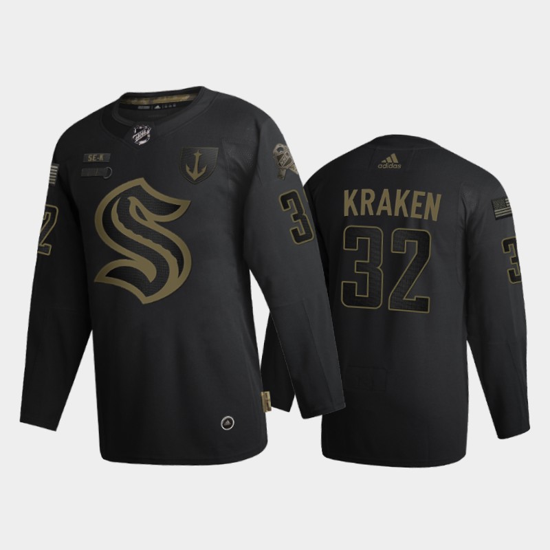 Men's Seattle Kraken Kraken #32 2020 Veterans Day Black Jersey