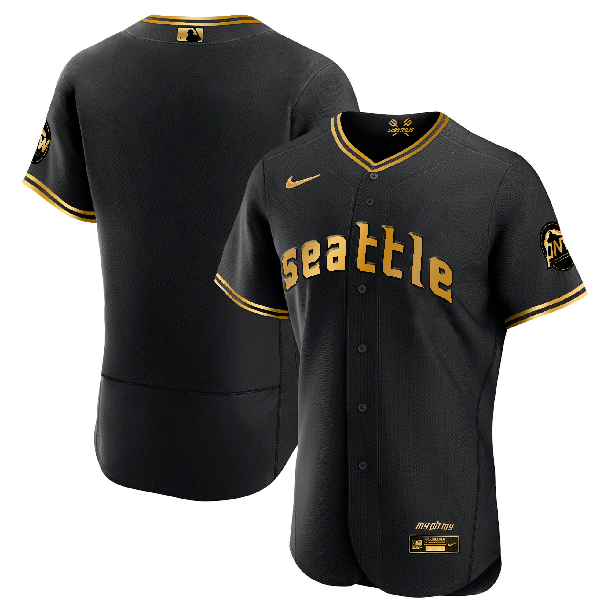 Men's Seattle Mariners 2023 City Connect Gold Flex Black Gold Jersey - All Stitched