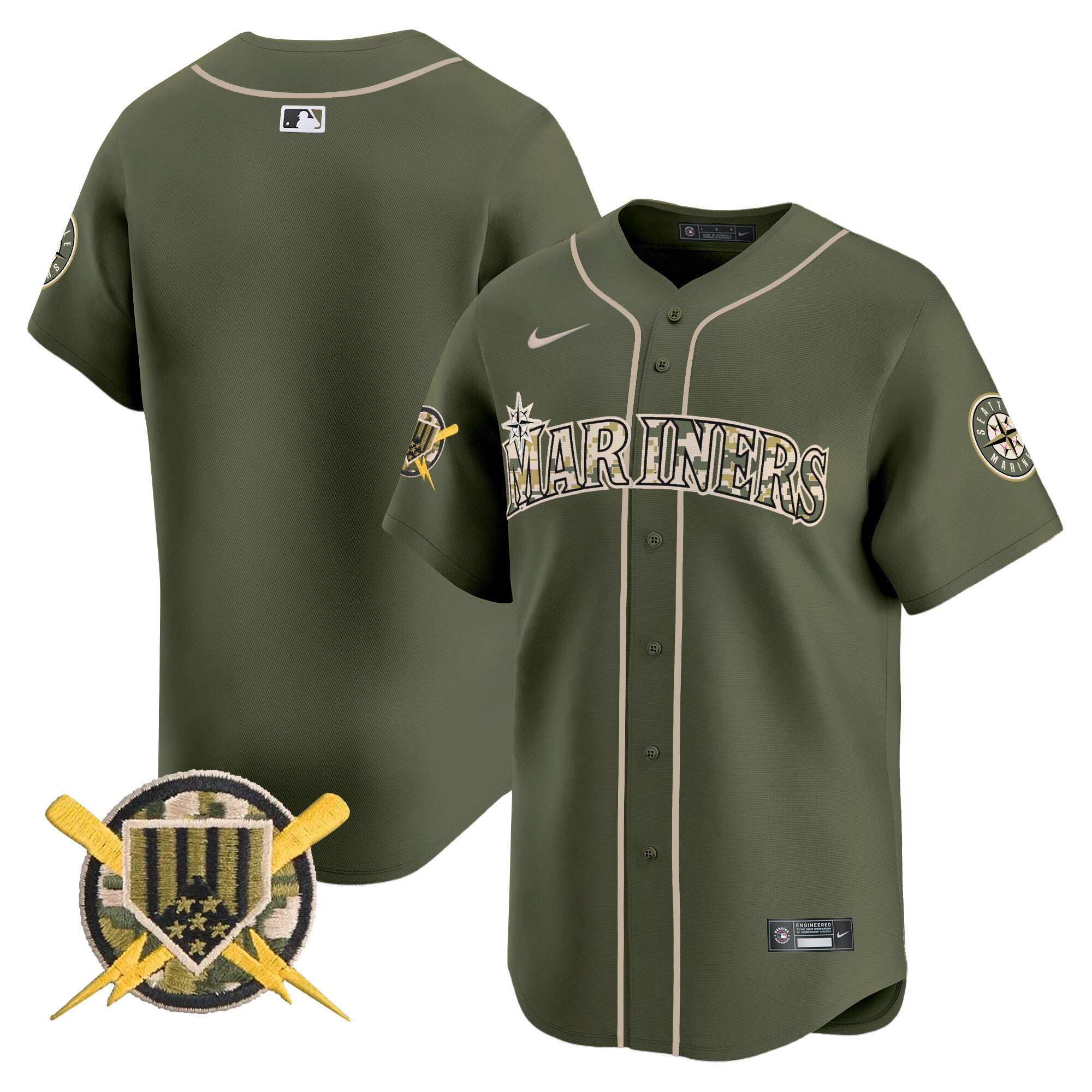 Men's Seattle Mariners Armed Forces Day Vapor Premier Limited Green Jersey - All Stitched