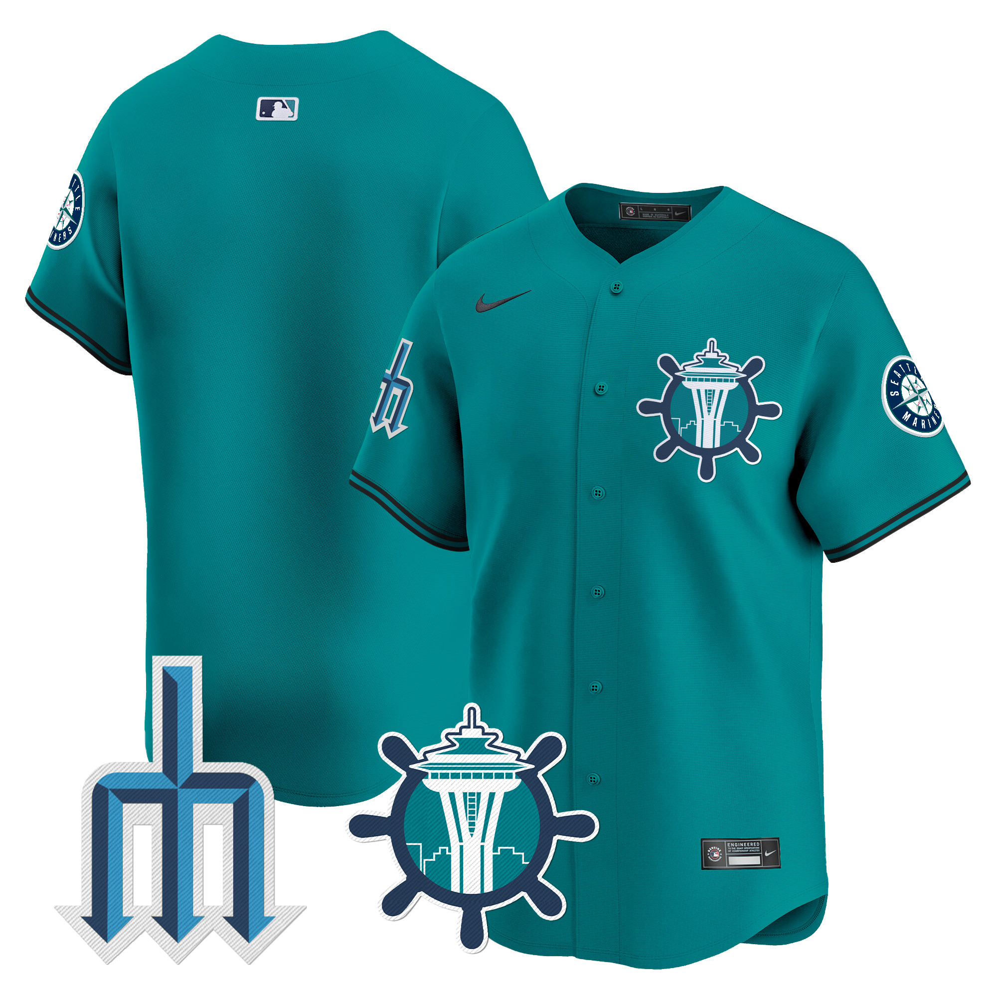 Men's Seattle Mariners Trident Patch Vapor Premier Limited Aqua Jersey - All Stitched