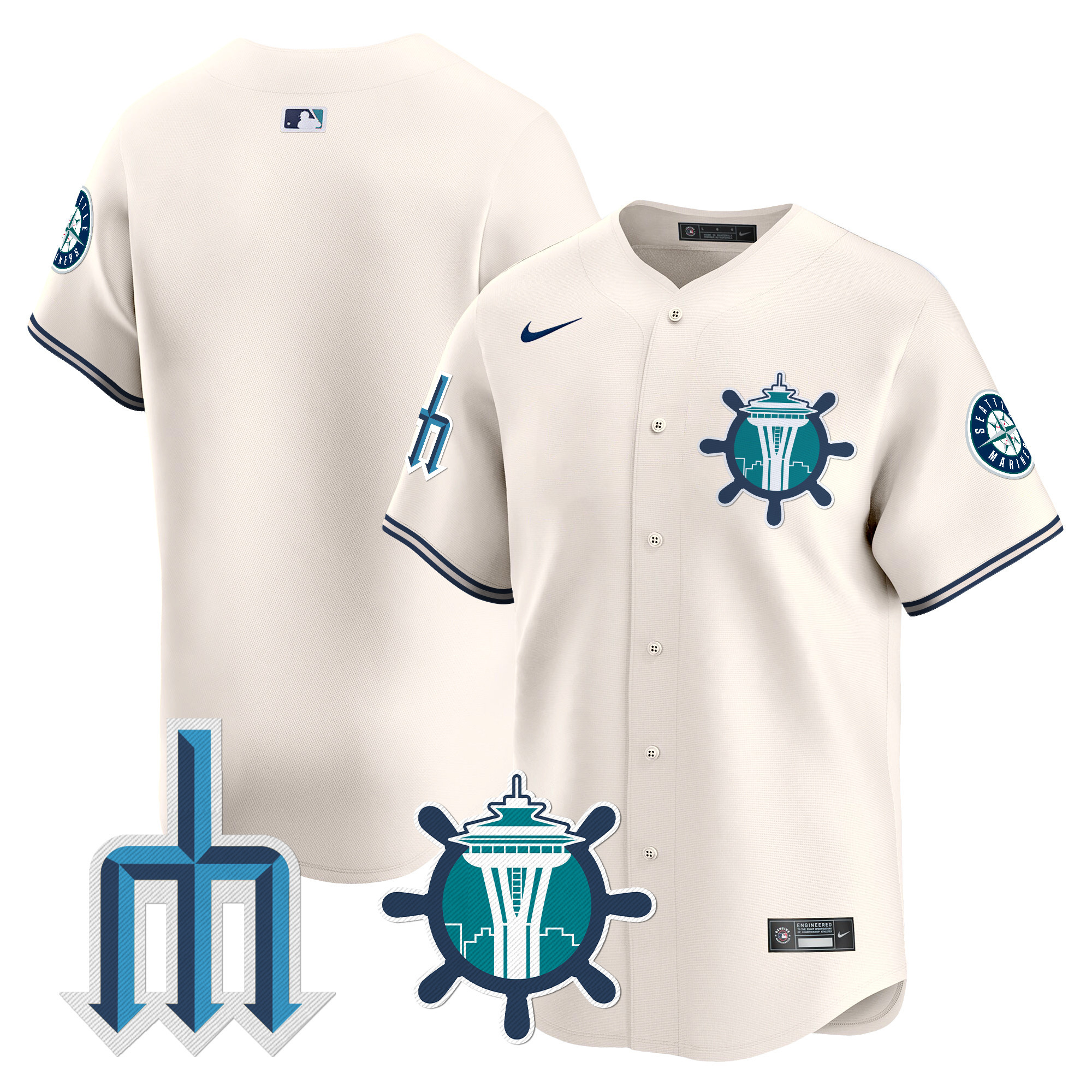 Men's Seattle Mariners Trident Patch Vapor Premier Limited Cream Jersey - All Stitched