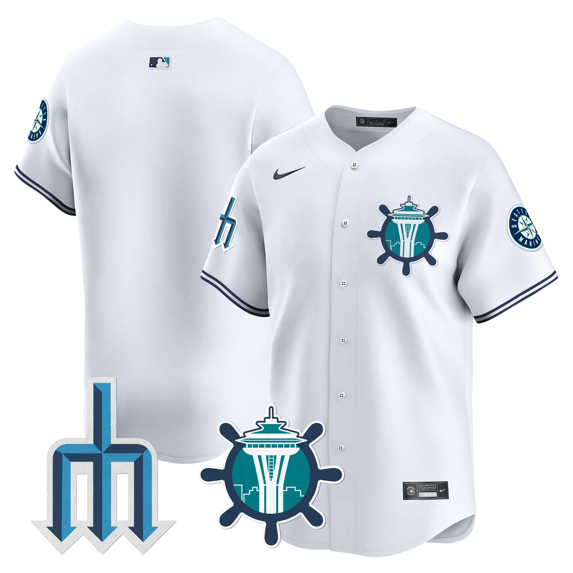 Men's Seattle Mariners Trident Patch Vapor Premier Limited White Jersey - All Stitched