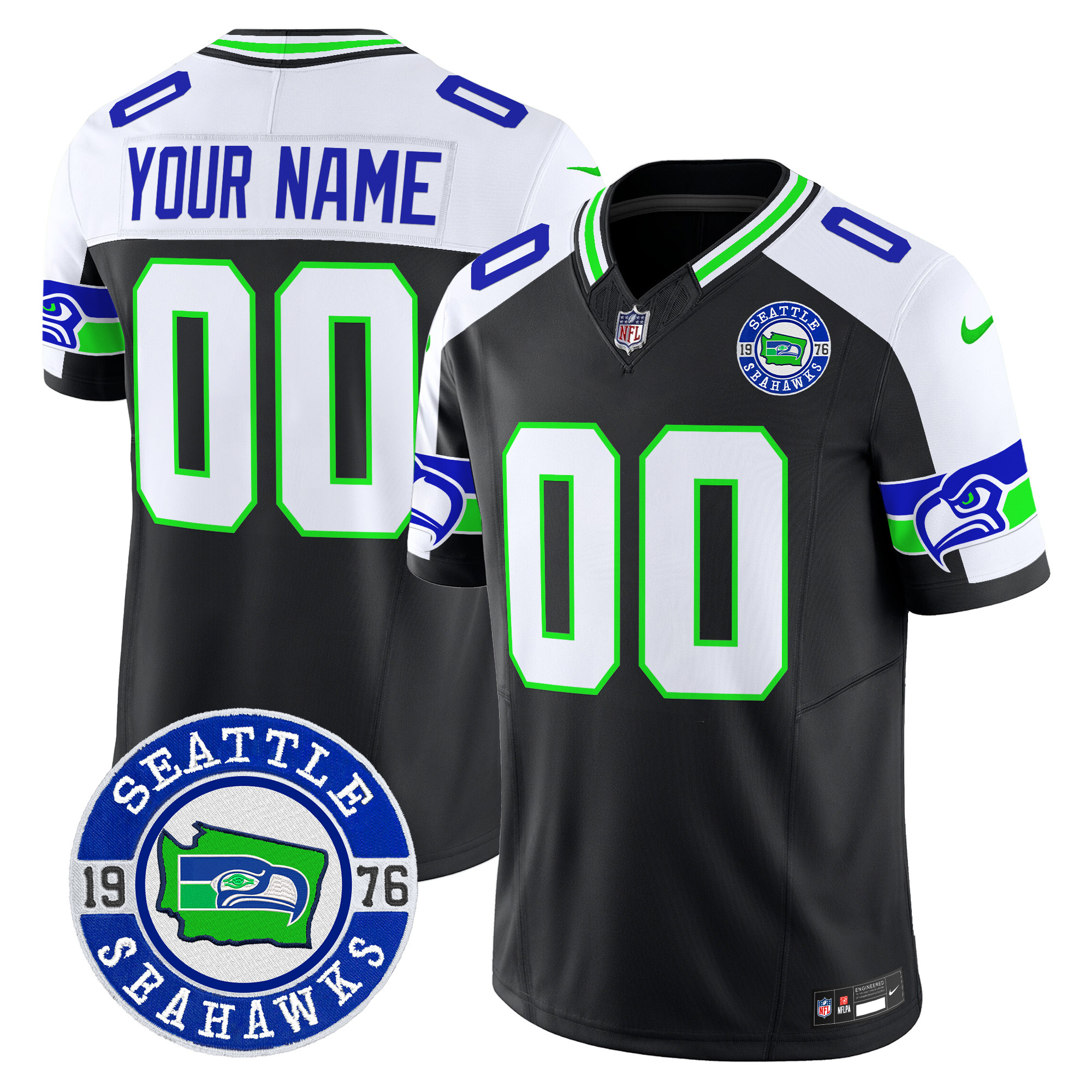 Men's Seattle Seahawks 2024 Seattle Est. 1976 Patch Vapor Limited Custom Black Alternate Jersey - All Stitched