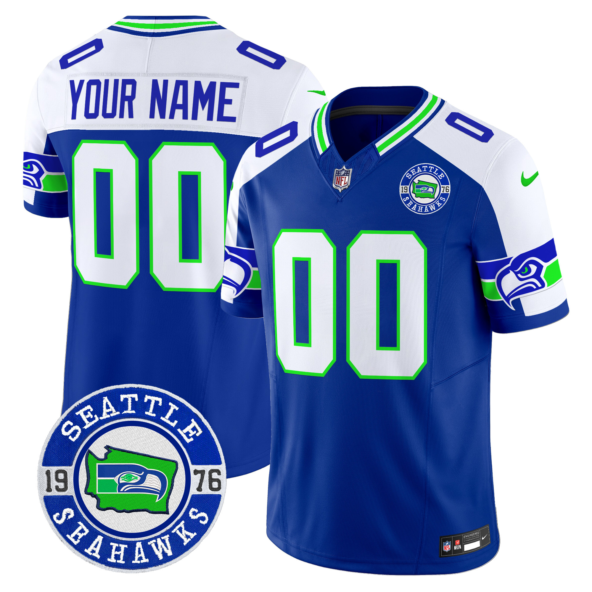 Men's Seattle Seahawks 2024 Seattle Est. 1976 Patch Vapor Limited Custom Royal Alternate Jersey - All Stitched