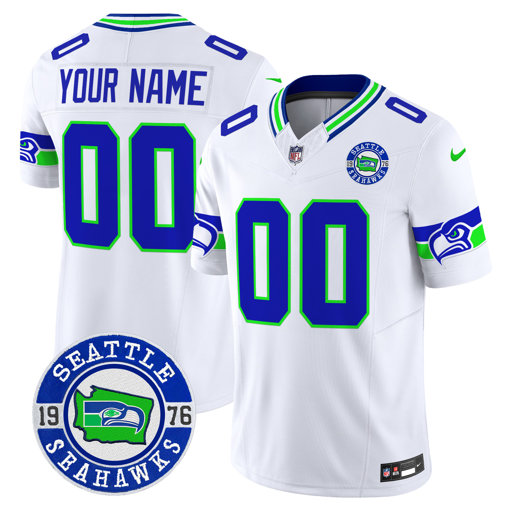 Men's Seattle Seahawks 2024 Seattle Est. 1976 Patch Vapor Limited Custom White Jersey - All Stitched