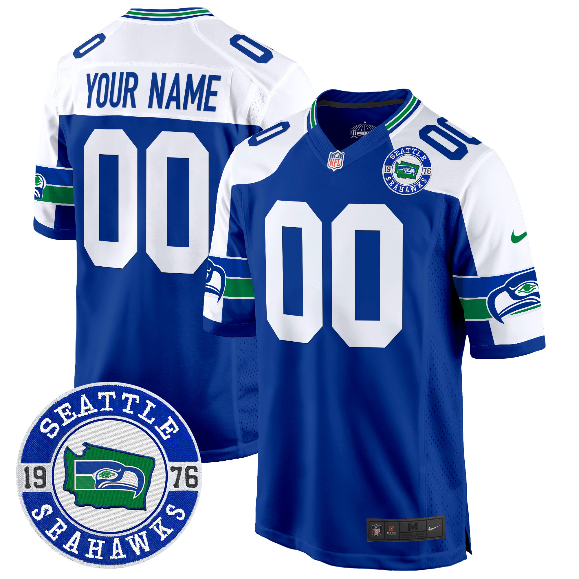 Men's Seattle Seahawks Throwback Est. 1976 Patch Game Custom Royal Alternate Jersey - All Stitched